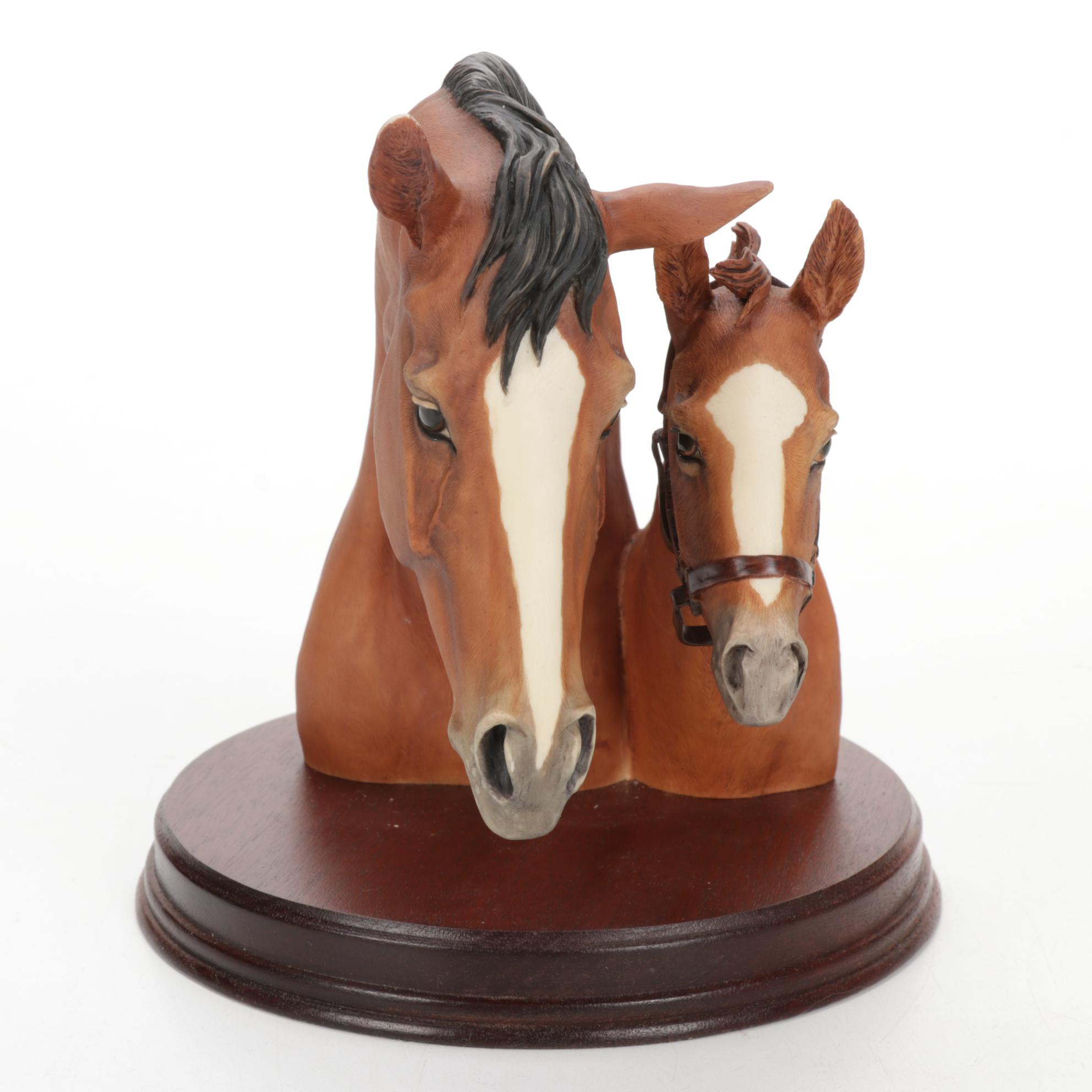 Fred Stone Mare and Foal Horse Head Figurine With Italian Made Horse Figurine