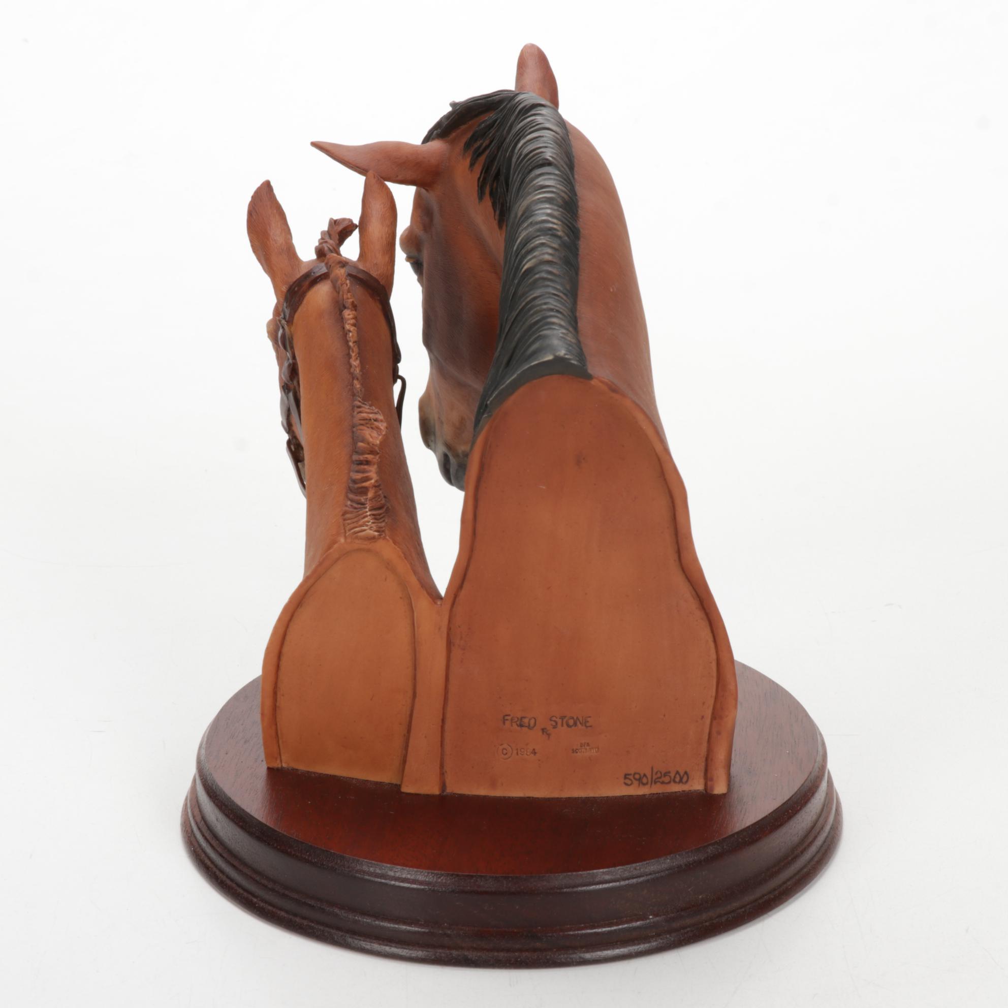 Fred Stone Mare and Foal Horse Head Figurine With Italian Made Horse Figurine