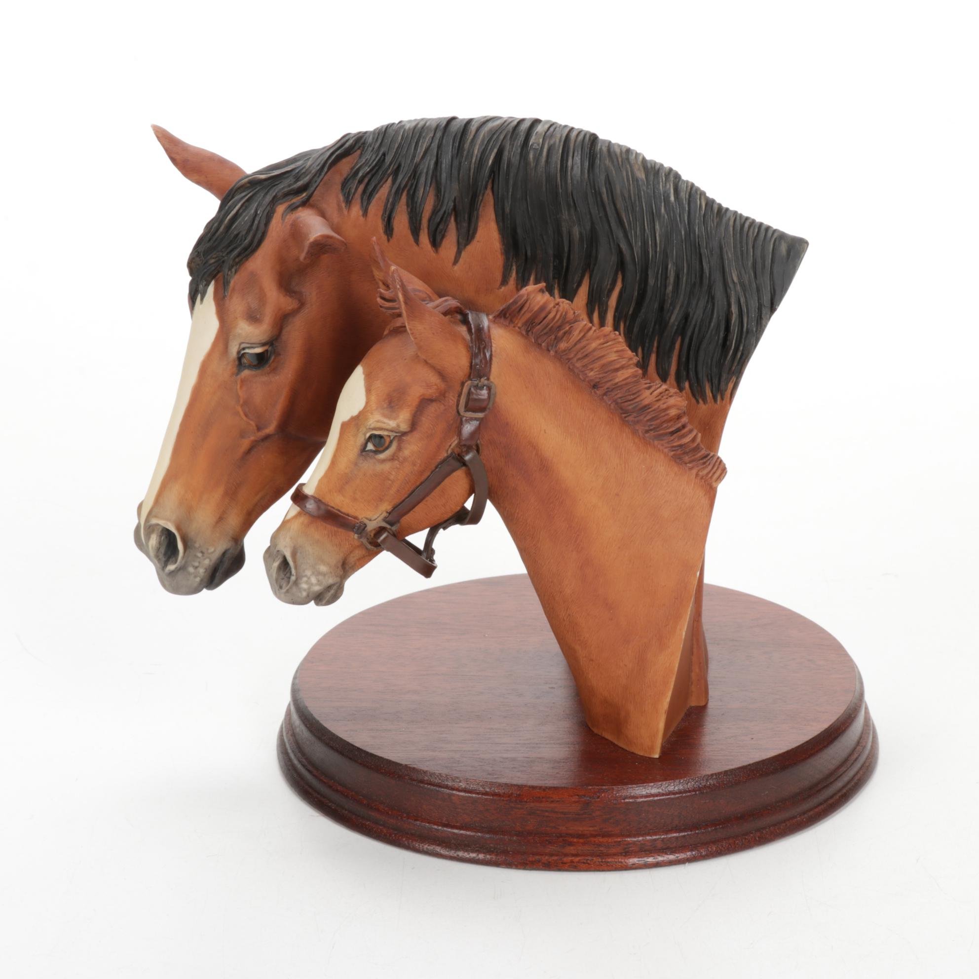 Fred Stone Mare and Foal Horse Head Figurine With Italian Made Horse Figurine