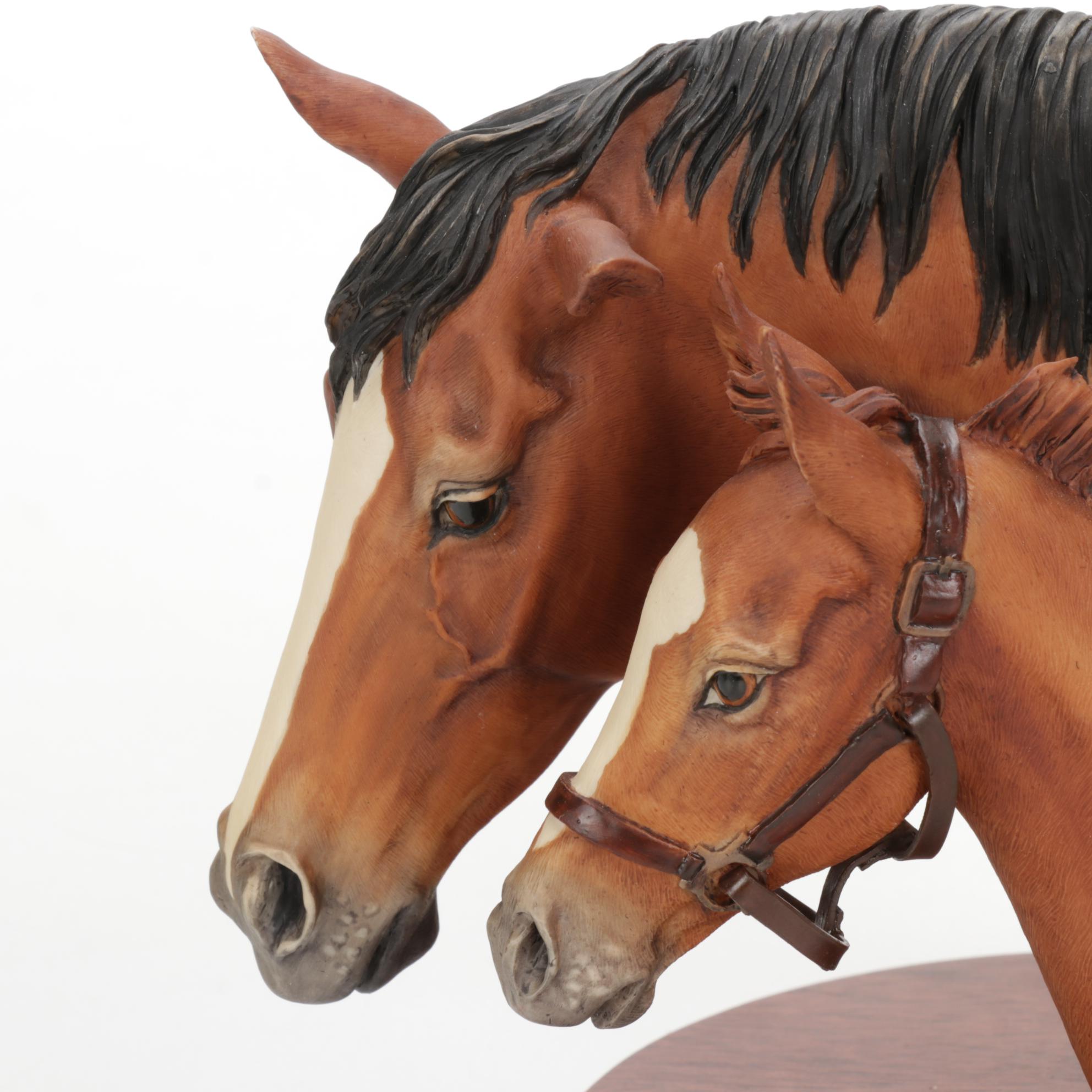 Fred Stone Mare and Foal Horse Head Figurine With Italian Made Horse Figurine