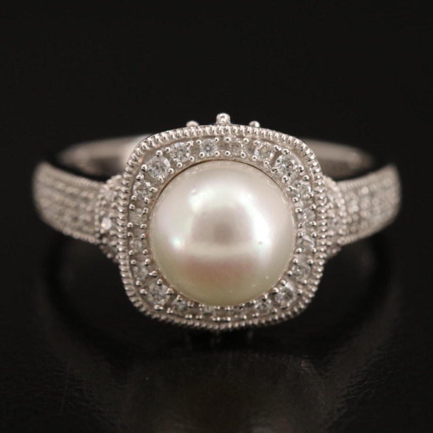 Vera Wang "Love" 14K Pearl and Diamond Halo Ring