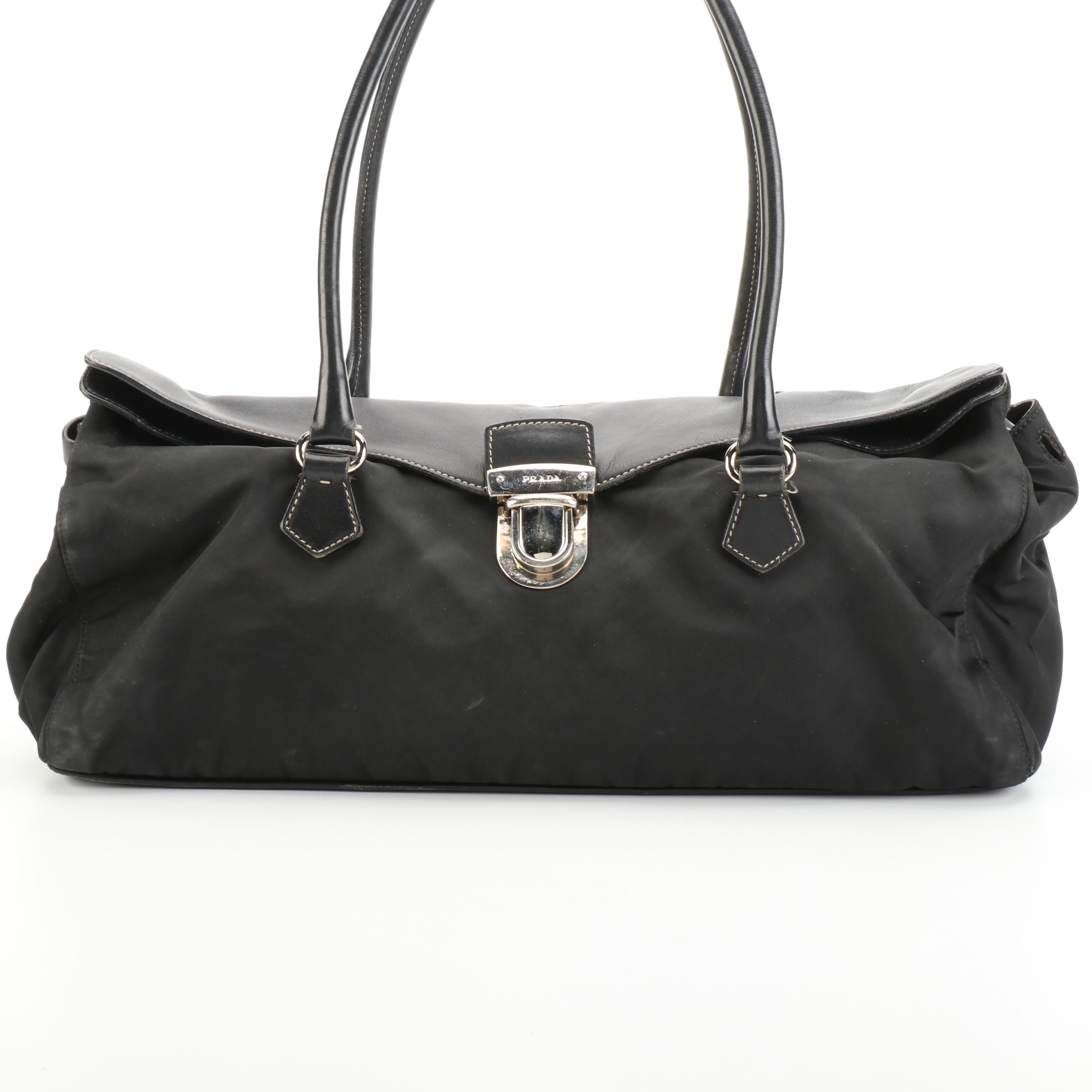 Prada Black Nylon Tessuto and Leather Satchel