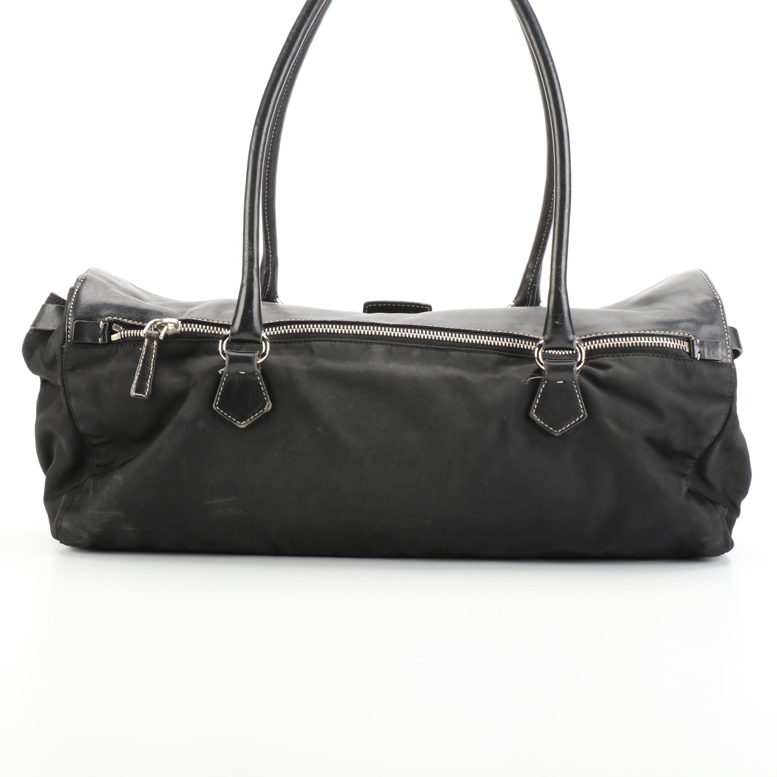 Prada Black Nylon Tessuto and Leather Satchel