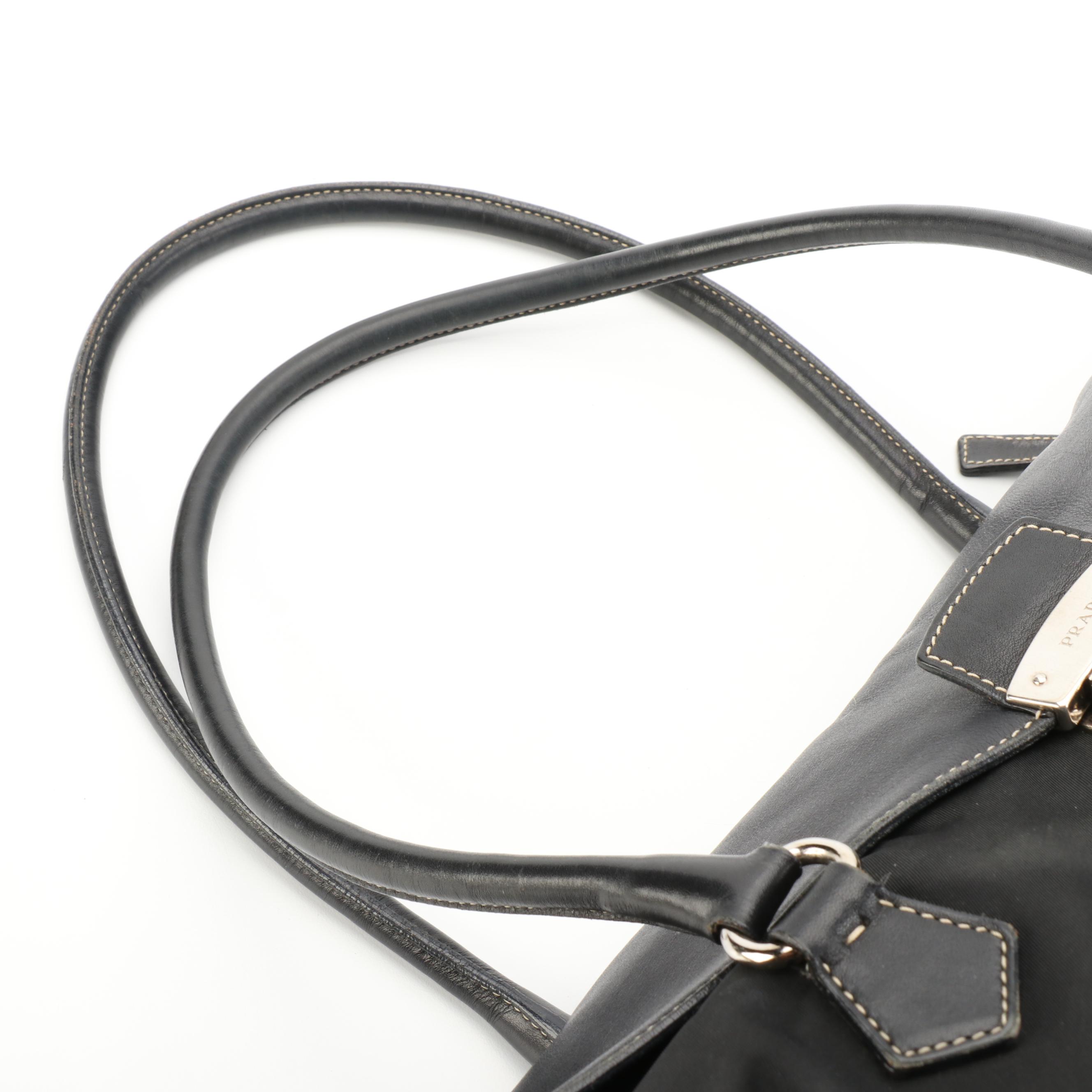 Prada Black Nylon Tessuto and Leather Satchel