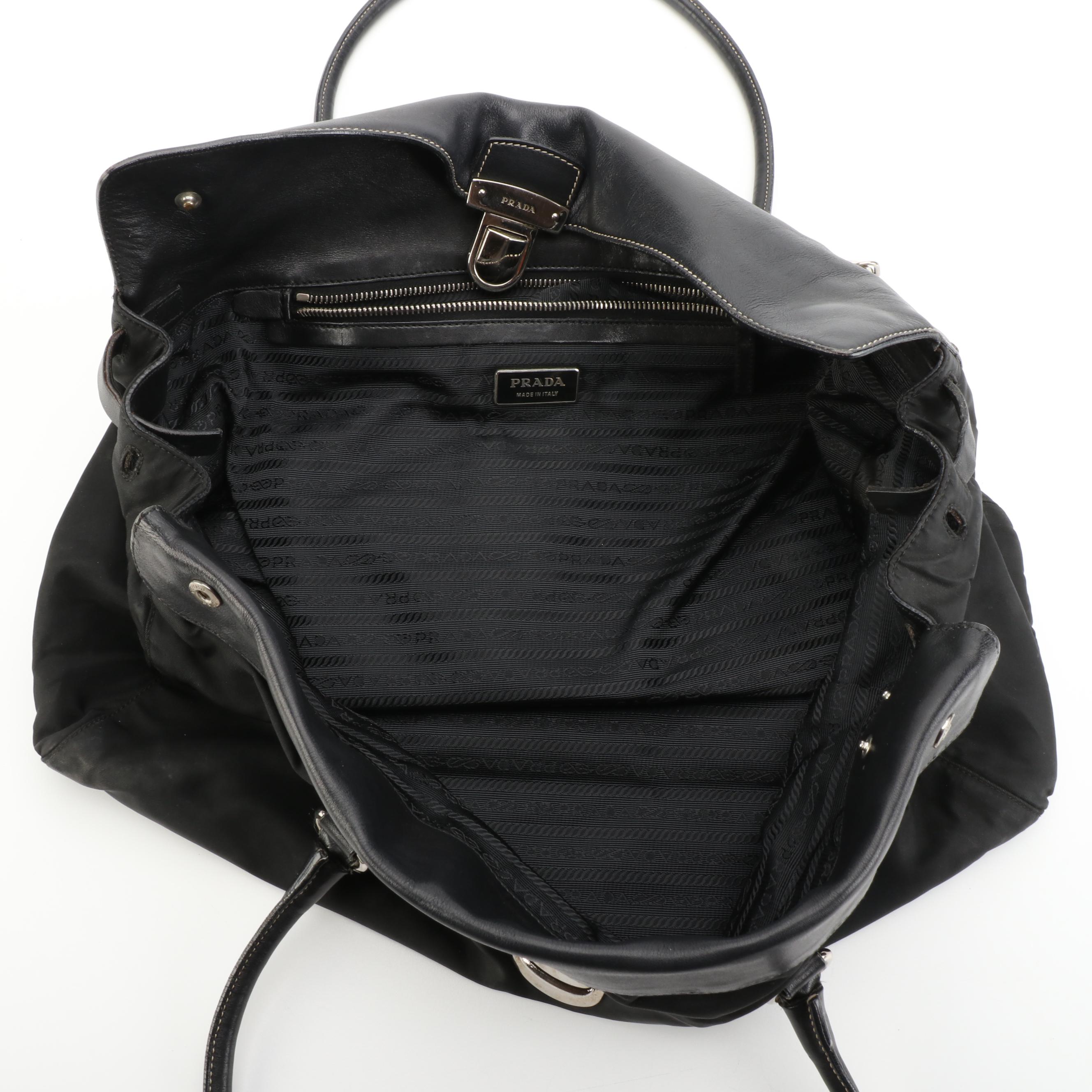 Prada Black Nylon Tessuto and Leather Satchel