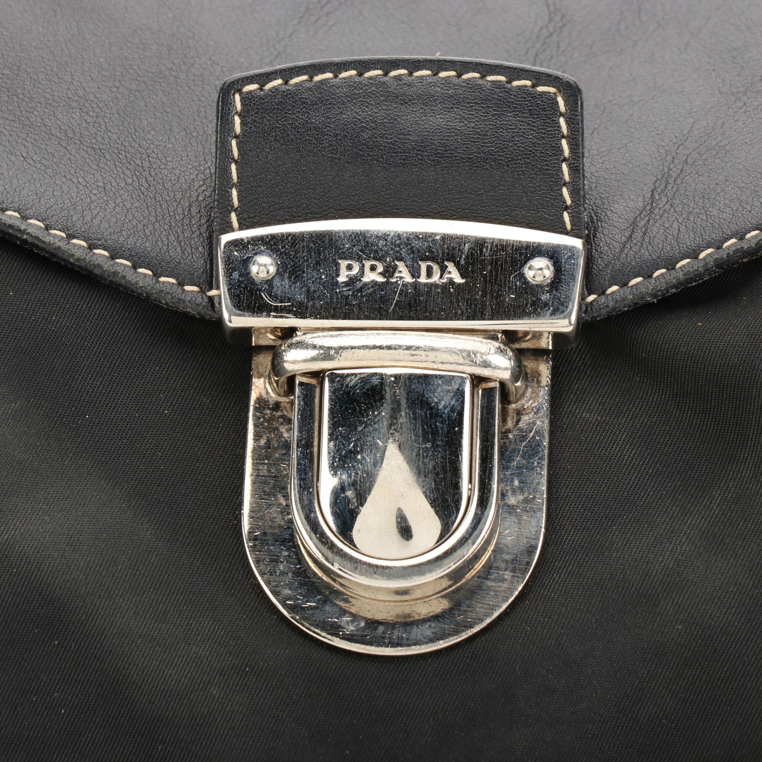 Prada Black Nylon Tessuto and Leather Satchel