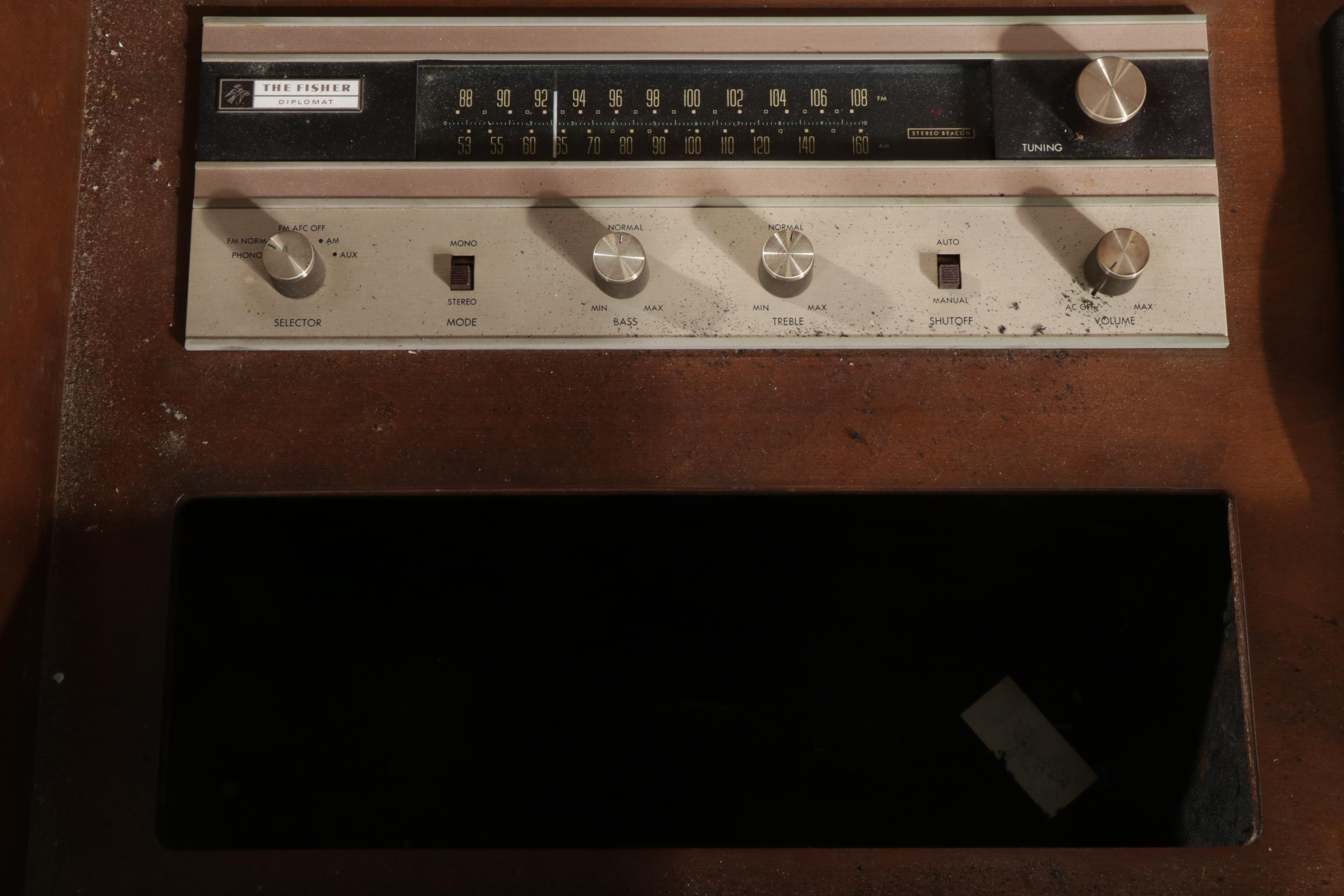 Fisher Diplomat Record Changer and Radio in Mid Century Modern Walnut Cabinet