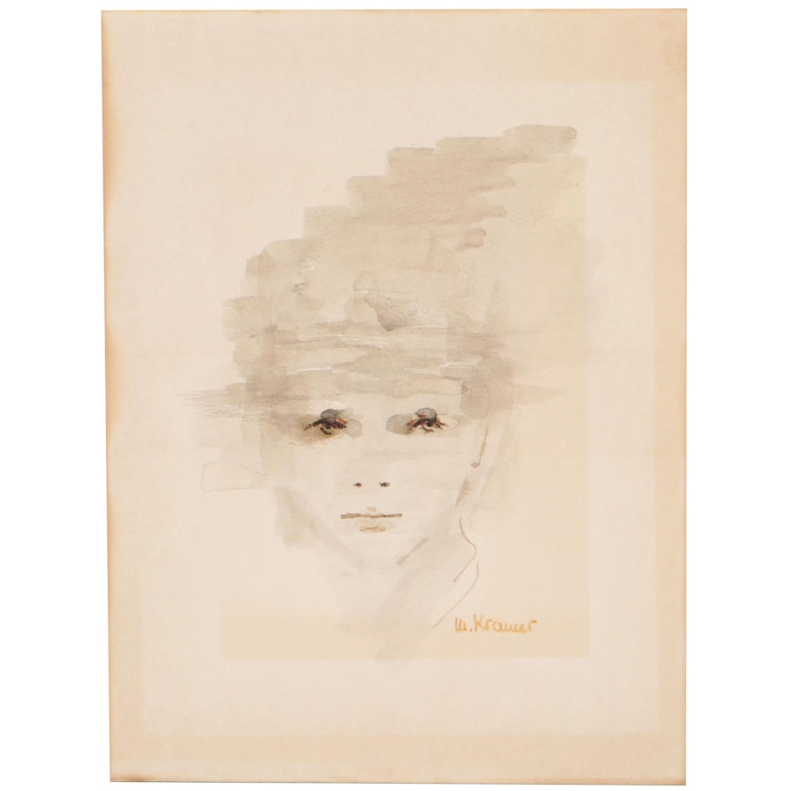 Watercolor Portrait, Late 20th Century