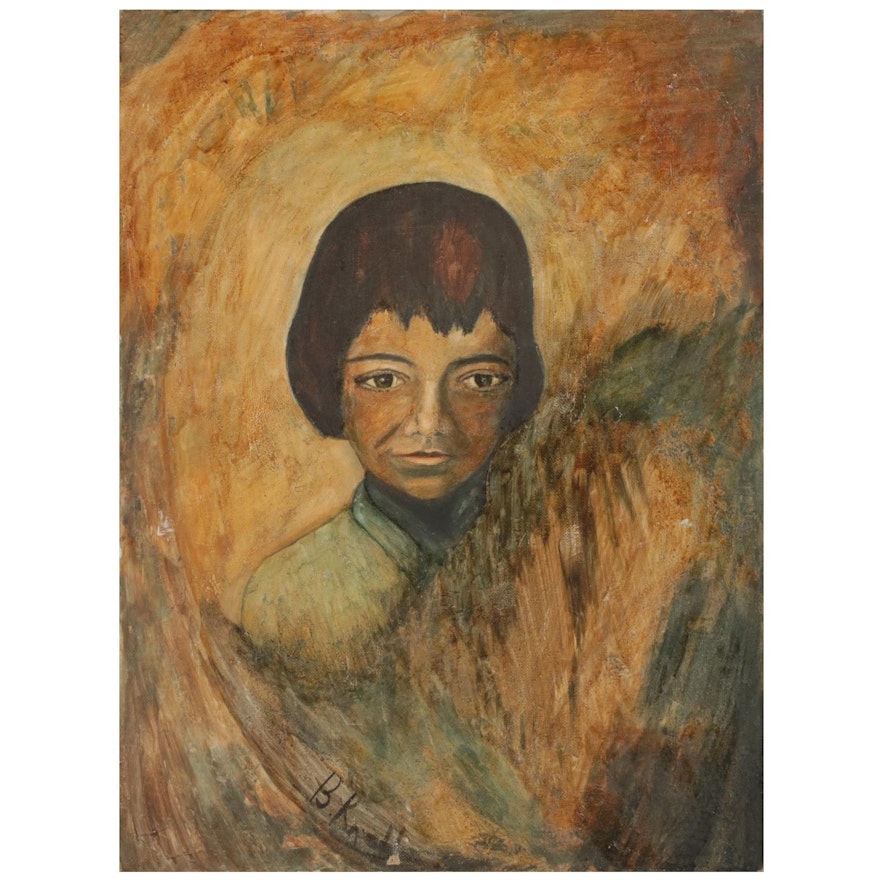 Betty Knell Portrait Oil Painting "Adolescence," Mid-Late 20th Century