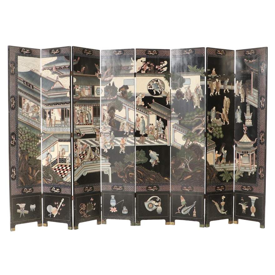 Monumental Chinese Coromandel Lacquer Eight-Panel Folding Screen