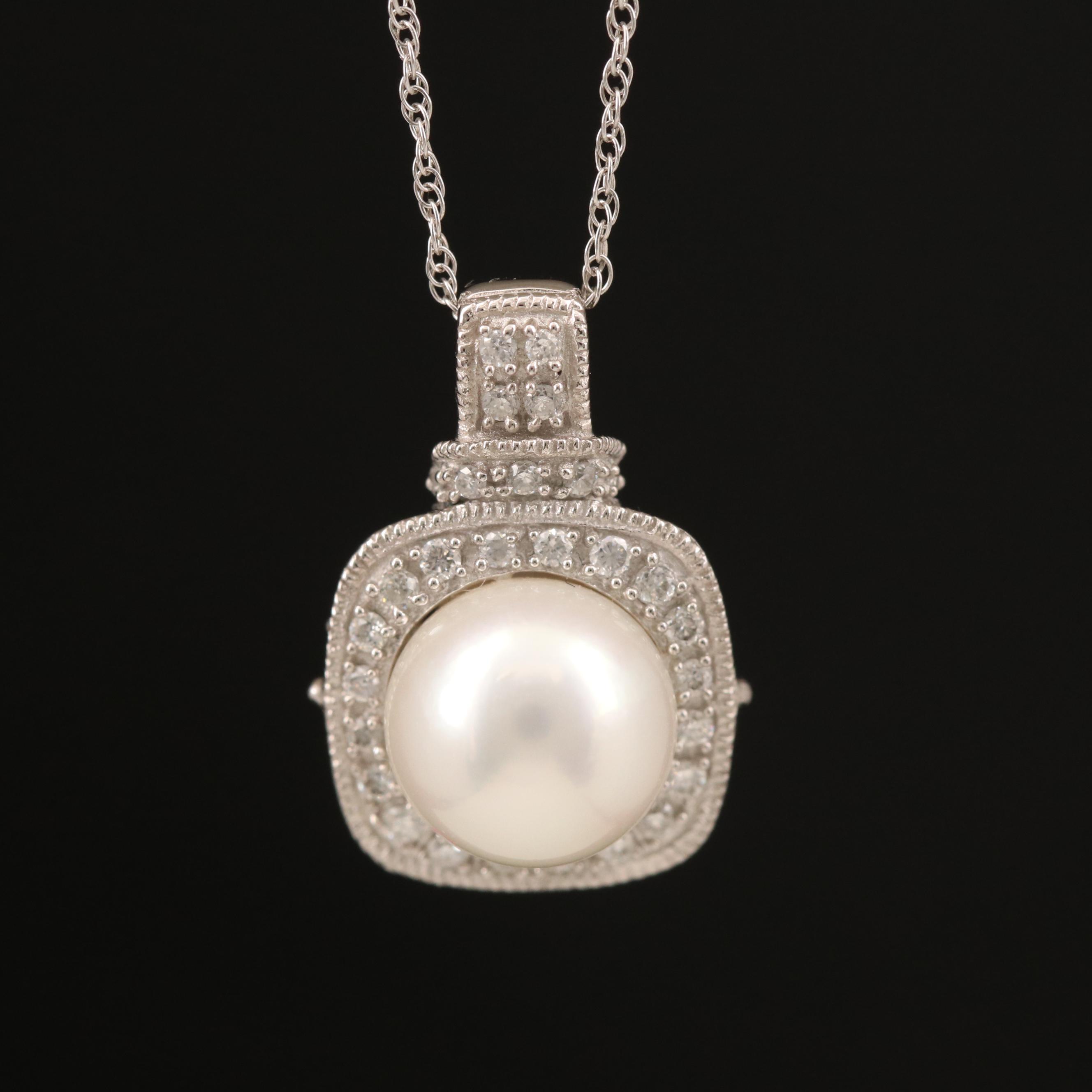 Vera Wang "Love" 14K Pearl, Diamond and Sapphire Pendant Necklace