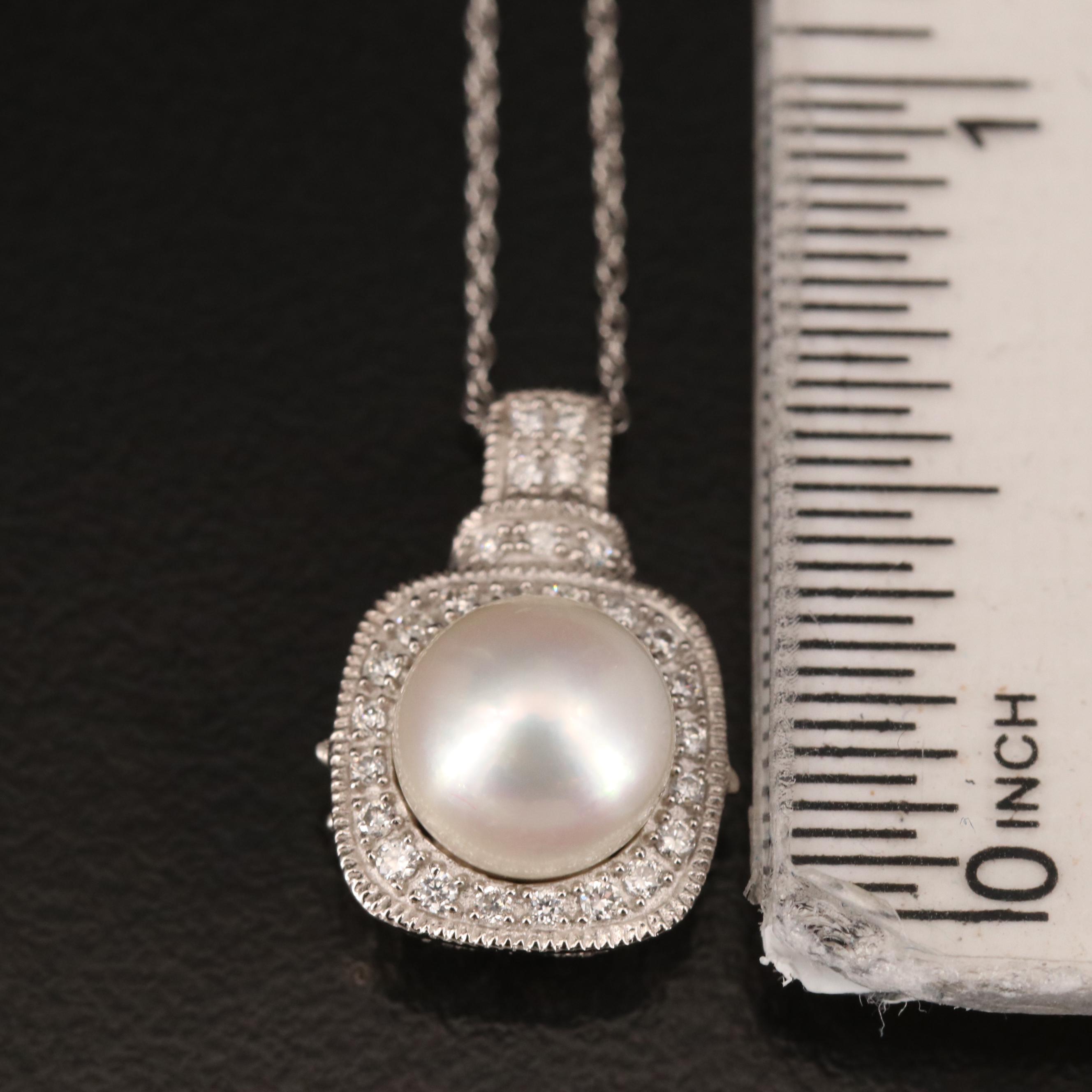 Vera Wang "Love" 14K Pearl, Diamond and Sapphire Pendant Necklace