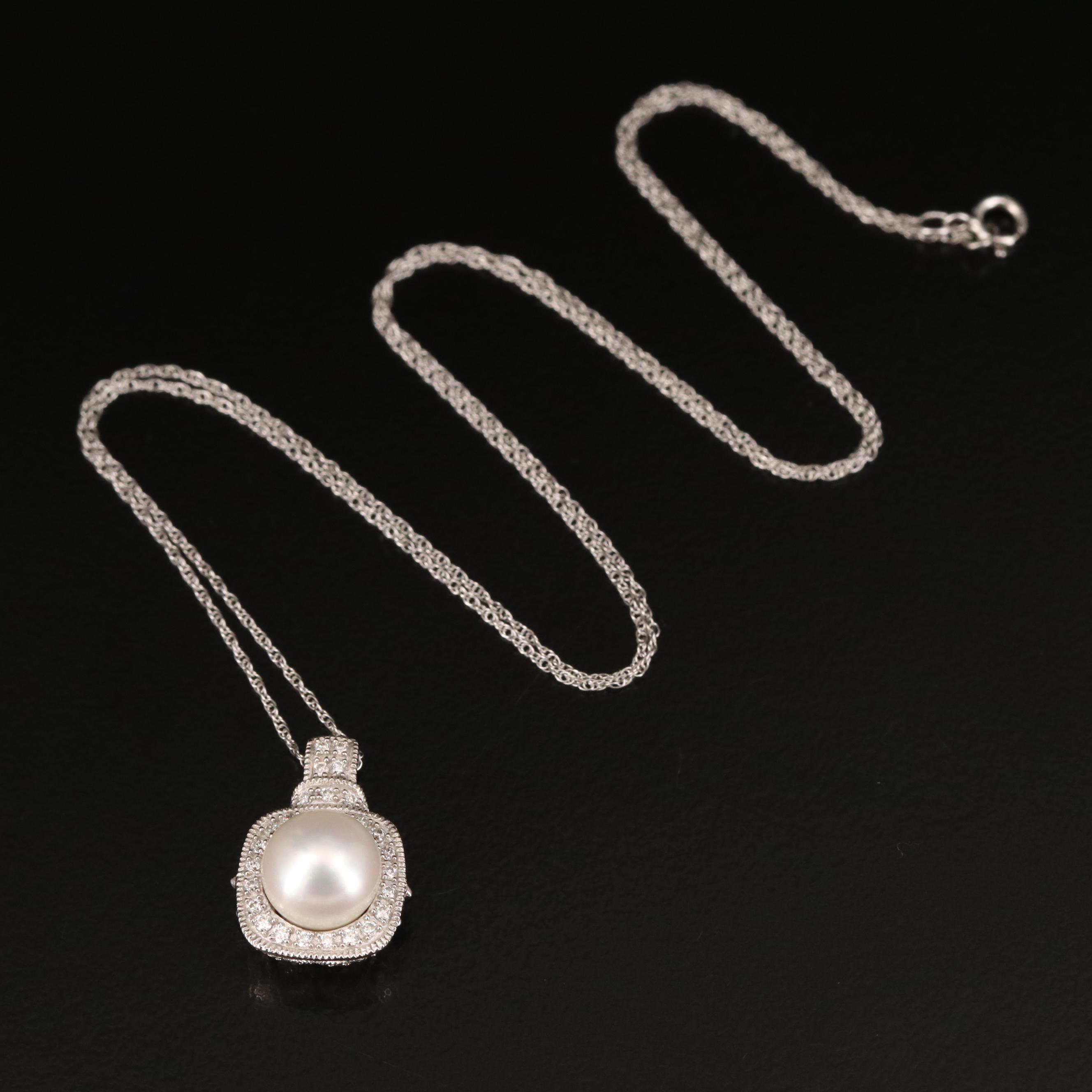 Vera Wang "Love" 14K Pearl, Diamond and Sapphire Pendant Necklace