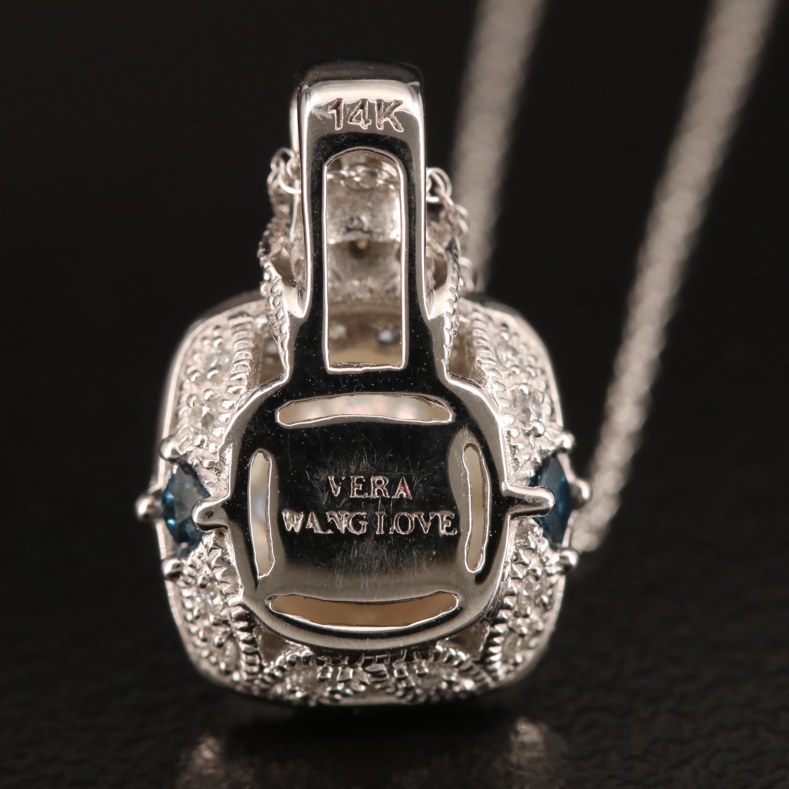 Vera Wang "Love" 14K Pearl, Diamond and Sapphire Pendant Necklace