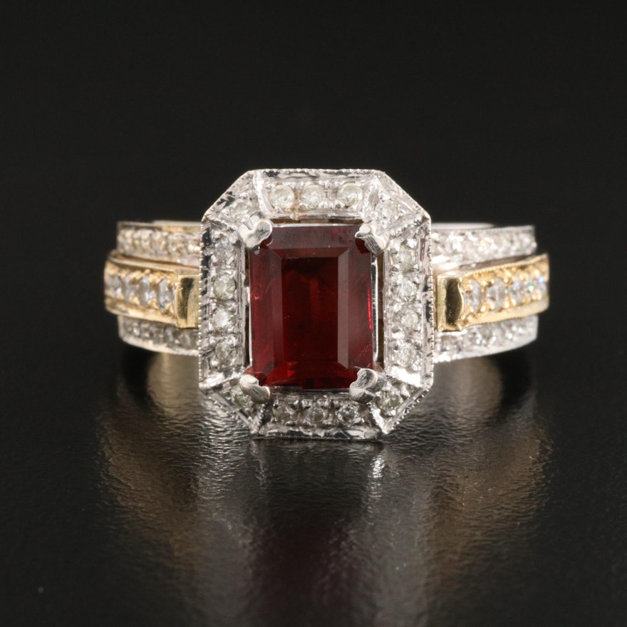 18K Garnet and Diamond Ring with Euro Shank