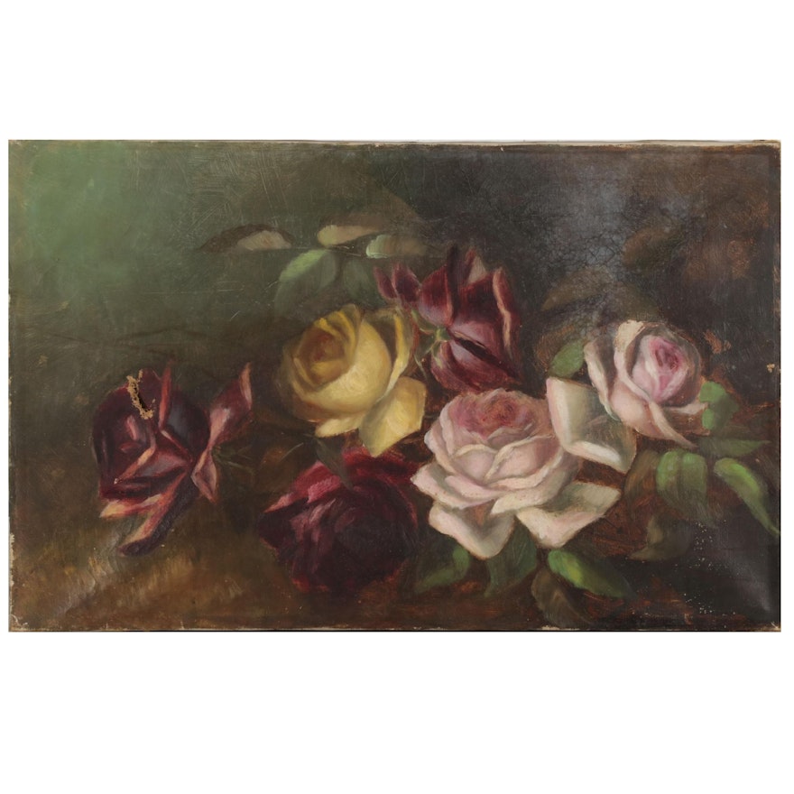 Still Life Oil Painting of Roses, Late 19th-Early 20th Century