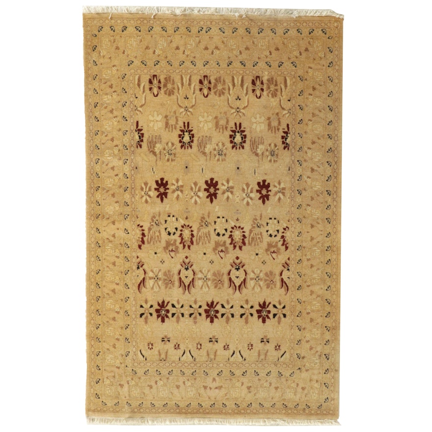 4'8 x 7'7 Hand-Knotted Turkish Oushak Wool and Silk Area Rug