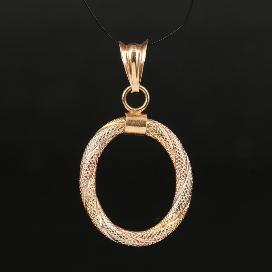 18K Fluted Oval Pendant with Rose Gold Accents