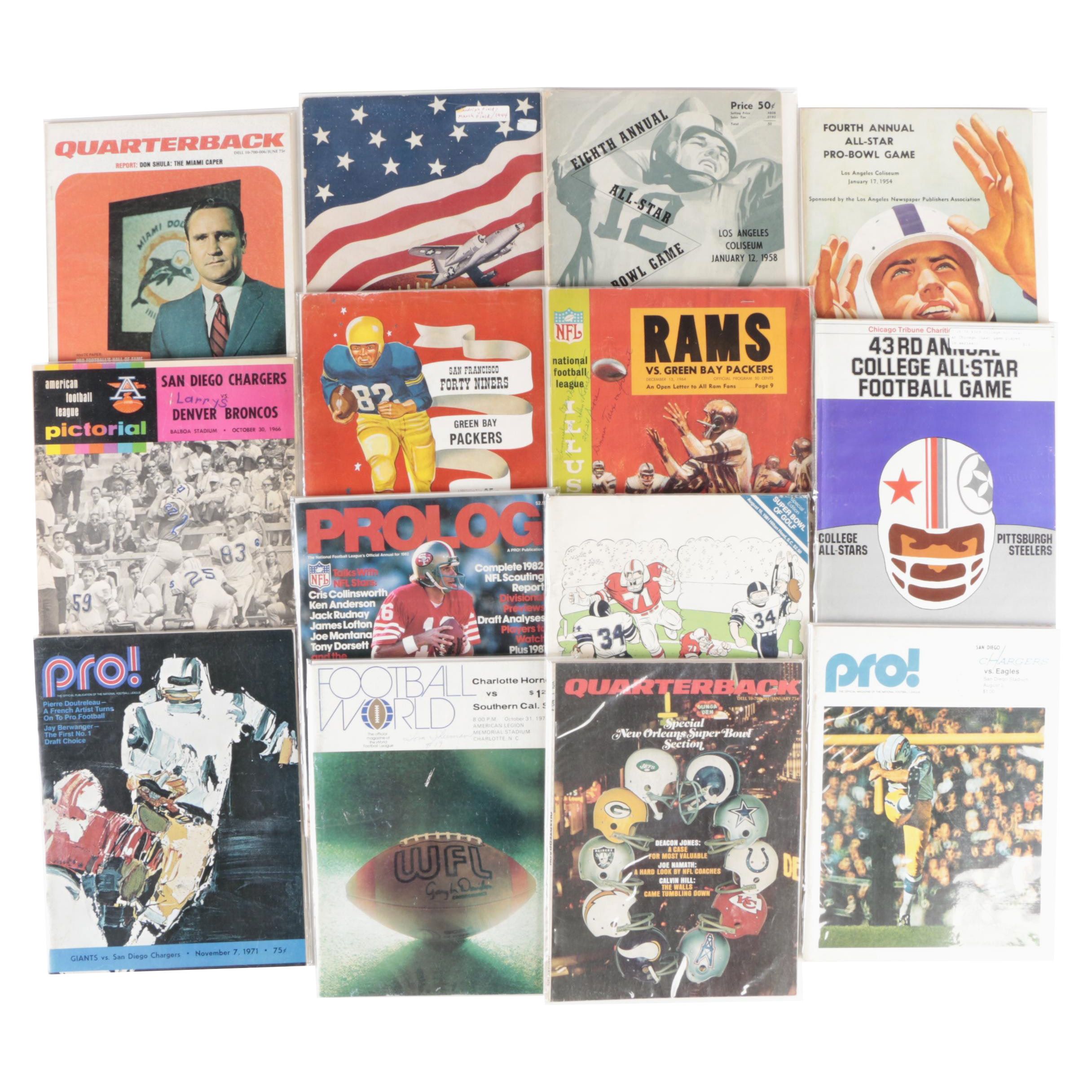 "Quarterback", "Pro!", "Prolog", "Football World", More NFL Magazines, Yearbooks