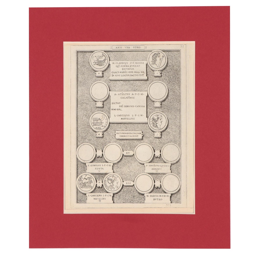 Etching After Hubert Goltzius of Ancient Roman Coins