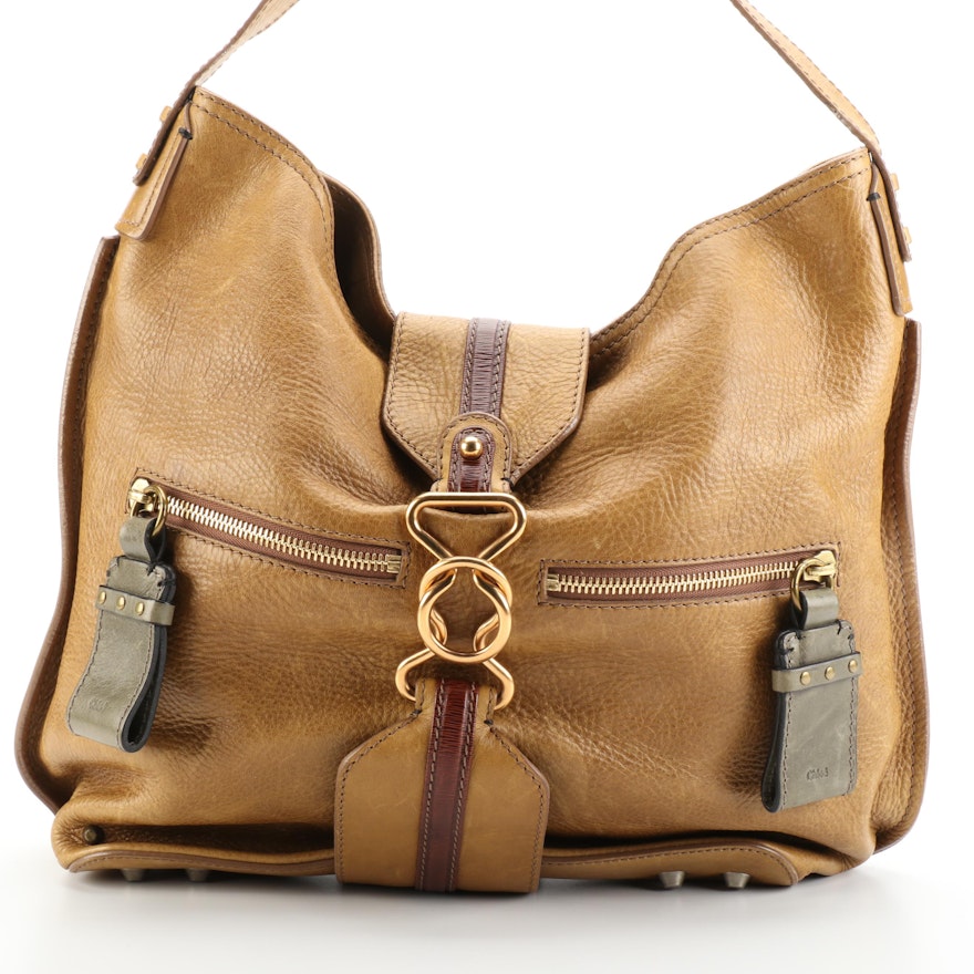 Chloé Buckle Strap Large Tote in Moka Grained Leather