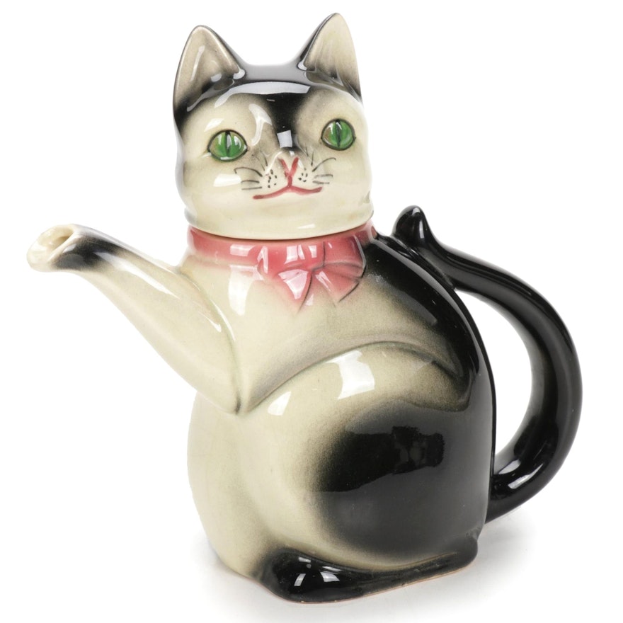 Erphila "6700B" Ceramic Cat Teapot, Mid 20th Century