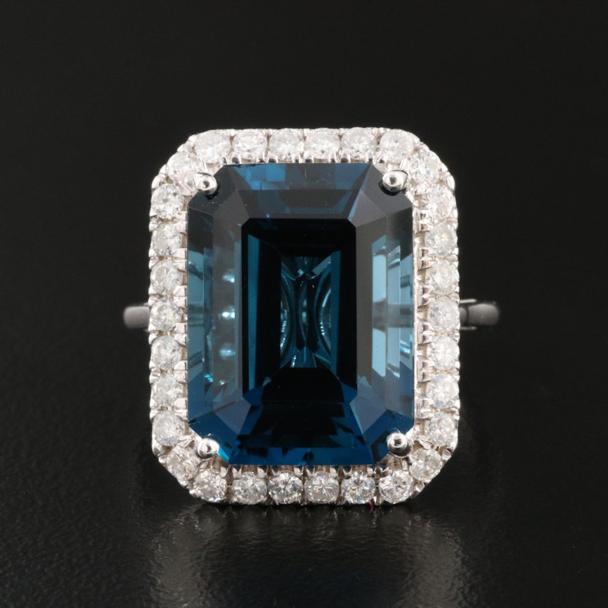 14K 14.39 CT London Blue Topaz and Diamond Ring