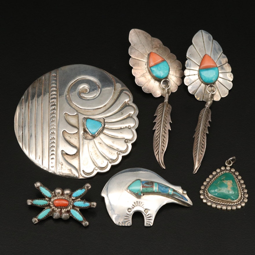Medicine Bear Brooch Featured with Southwestern Sterling and Gemstone Jewelry