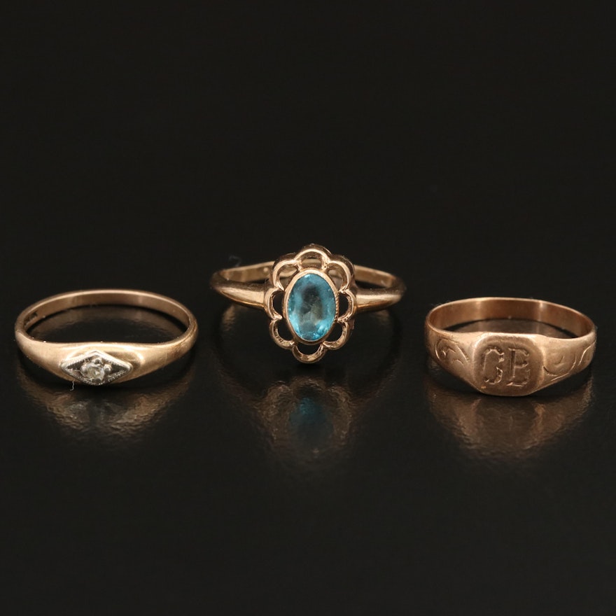 10K Rings Including Diamond, Glass and Signet