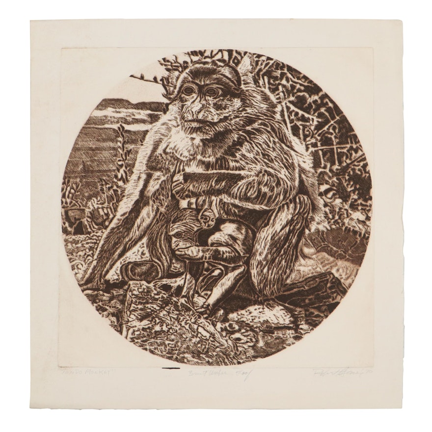 Robert Weaver Etching "Tondo Monkey," 1970