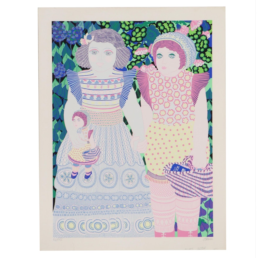 Danièle Akmen Serigraph "Deux Fillettes," Late 20th Century