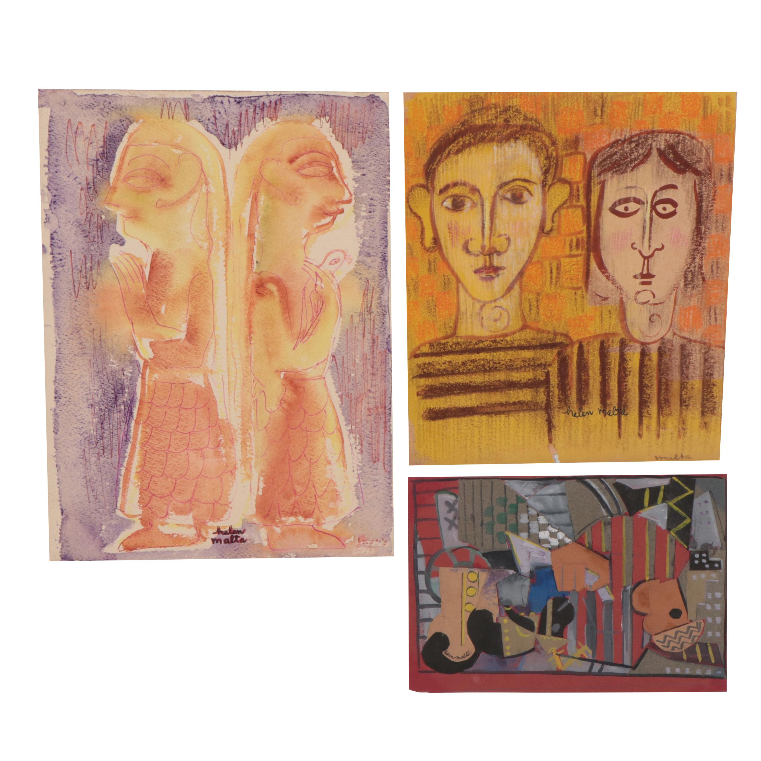 Helen Malta Painting, Drawing, and Collage, Mid-20th Century