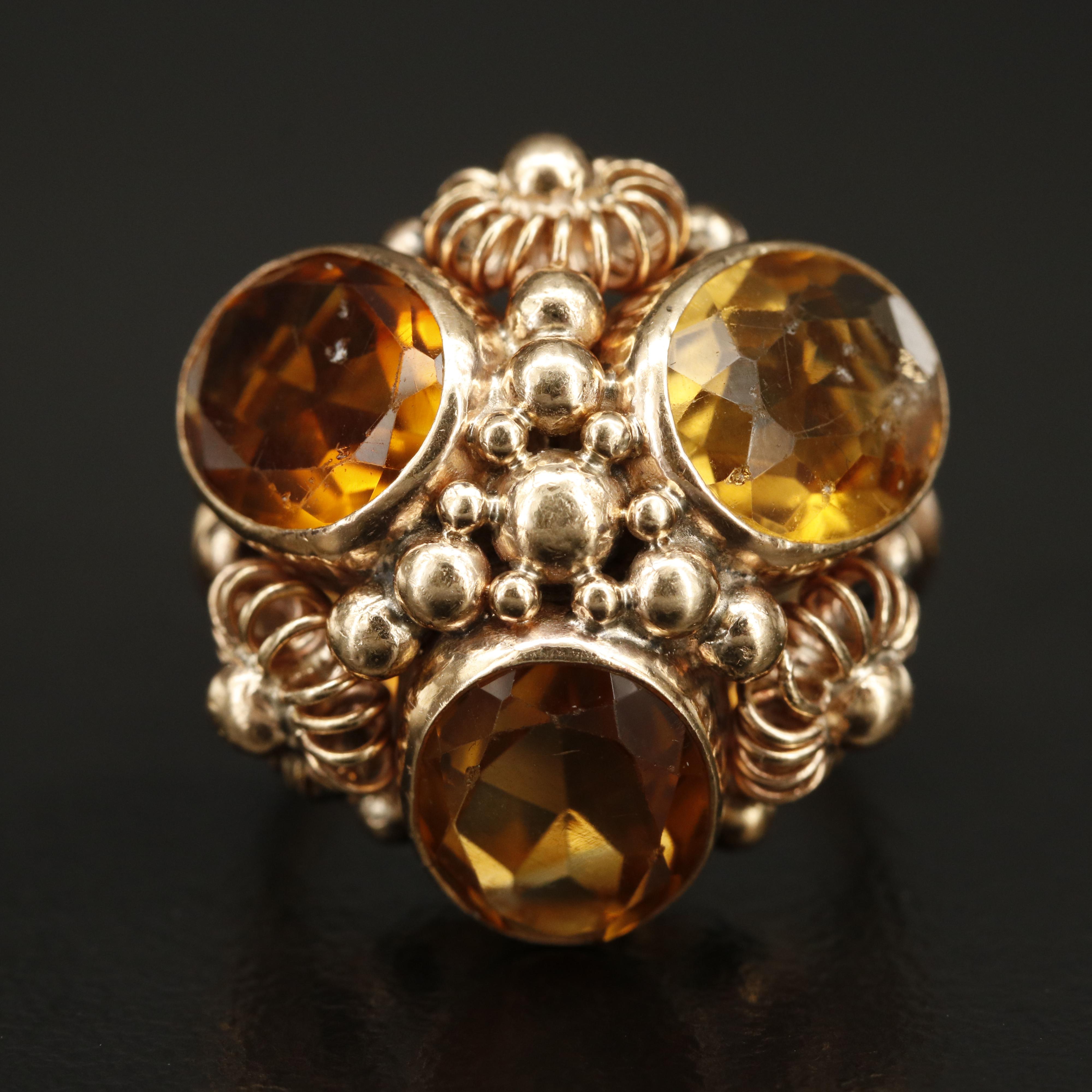 Vintage 14K Citrine Cannetille Ring