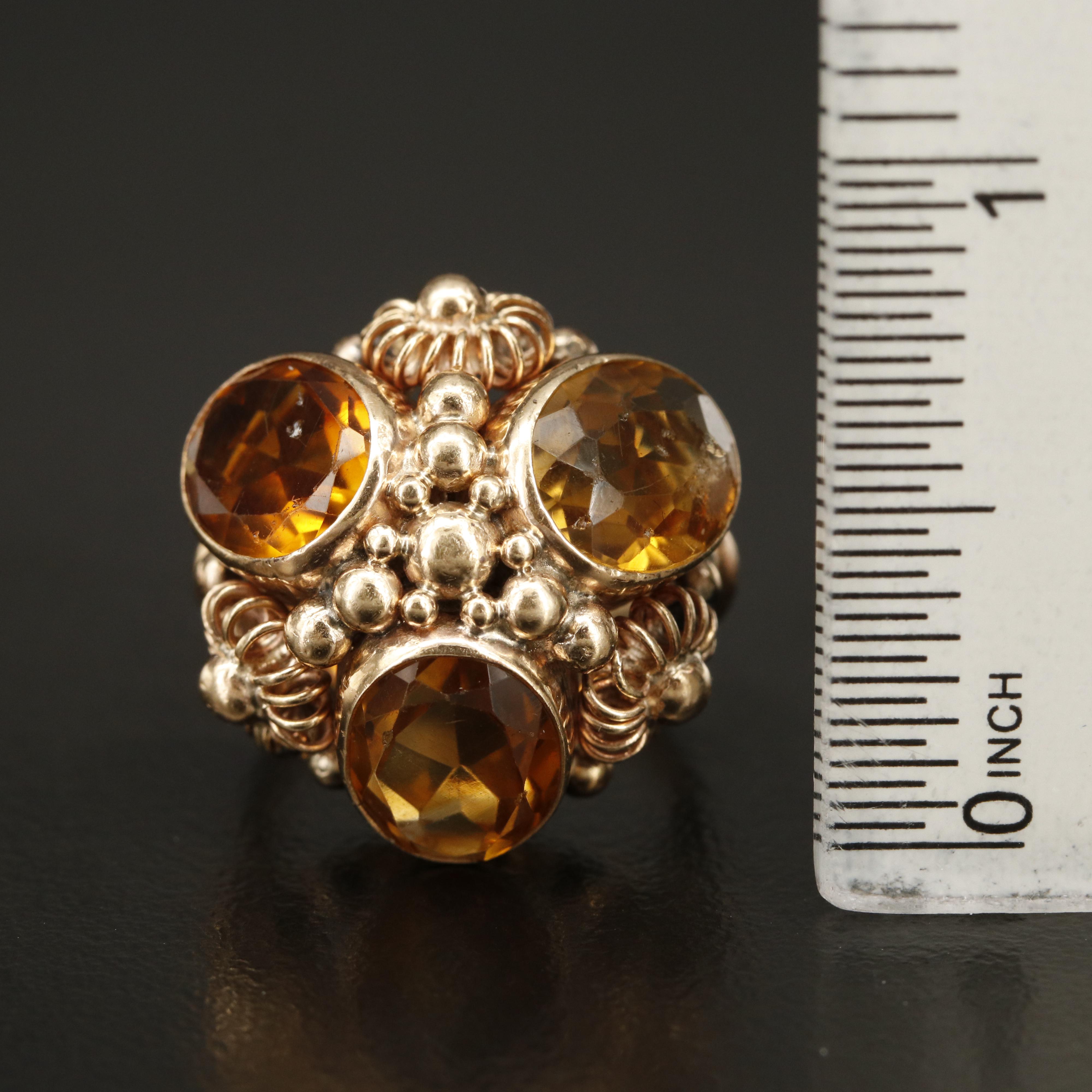 Vintage 14K Citrine Cannetille Ring