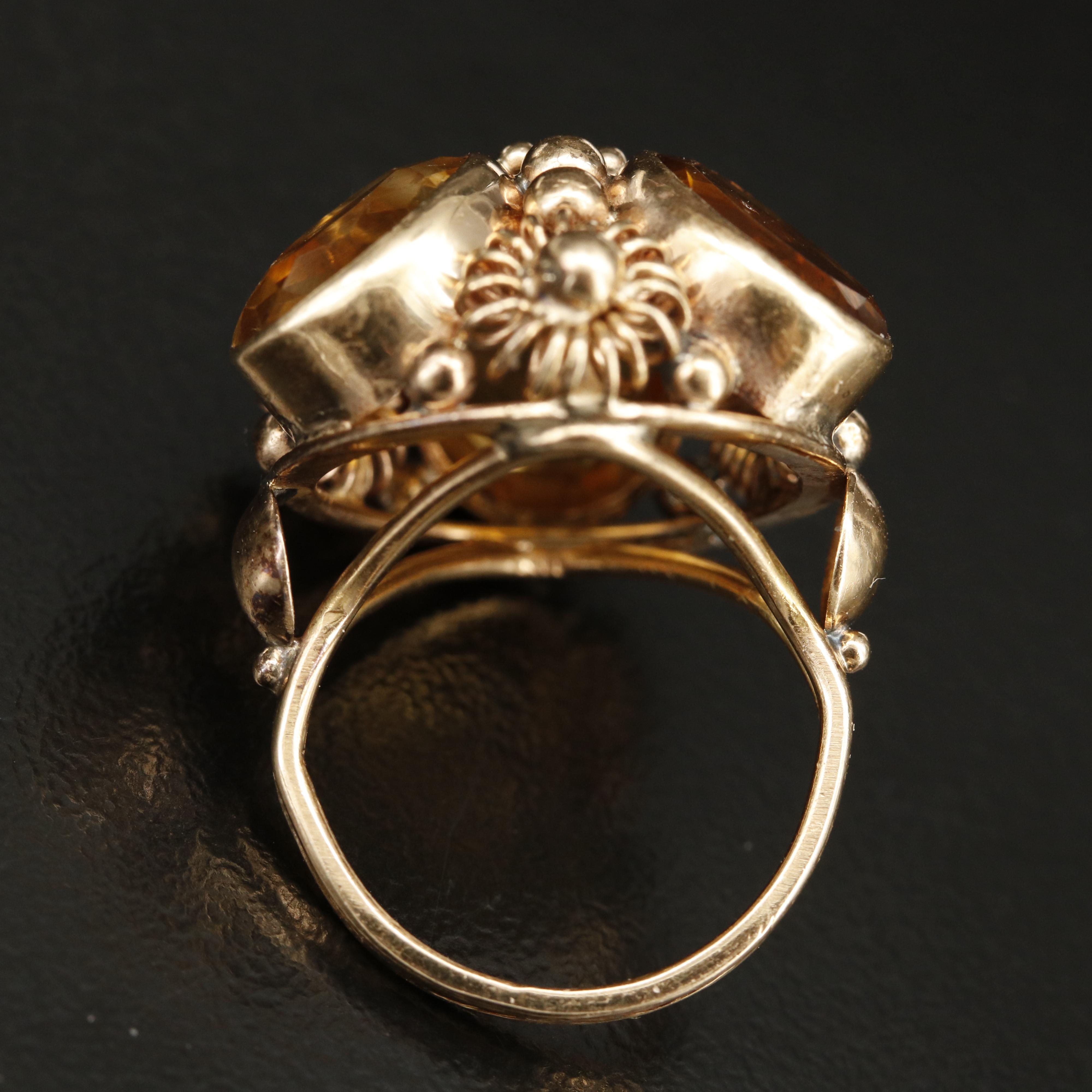 Vintage 14K Citrine Cannetille Ring