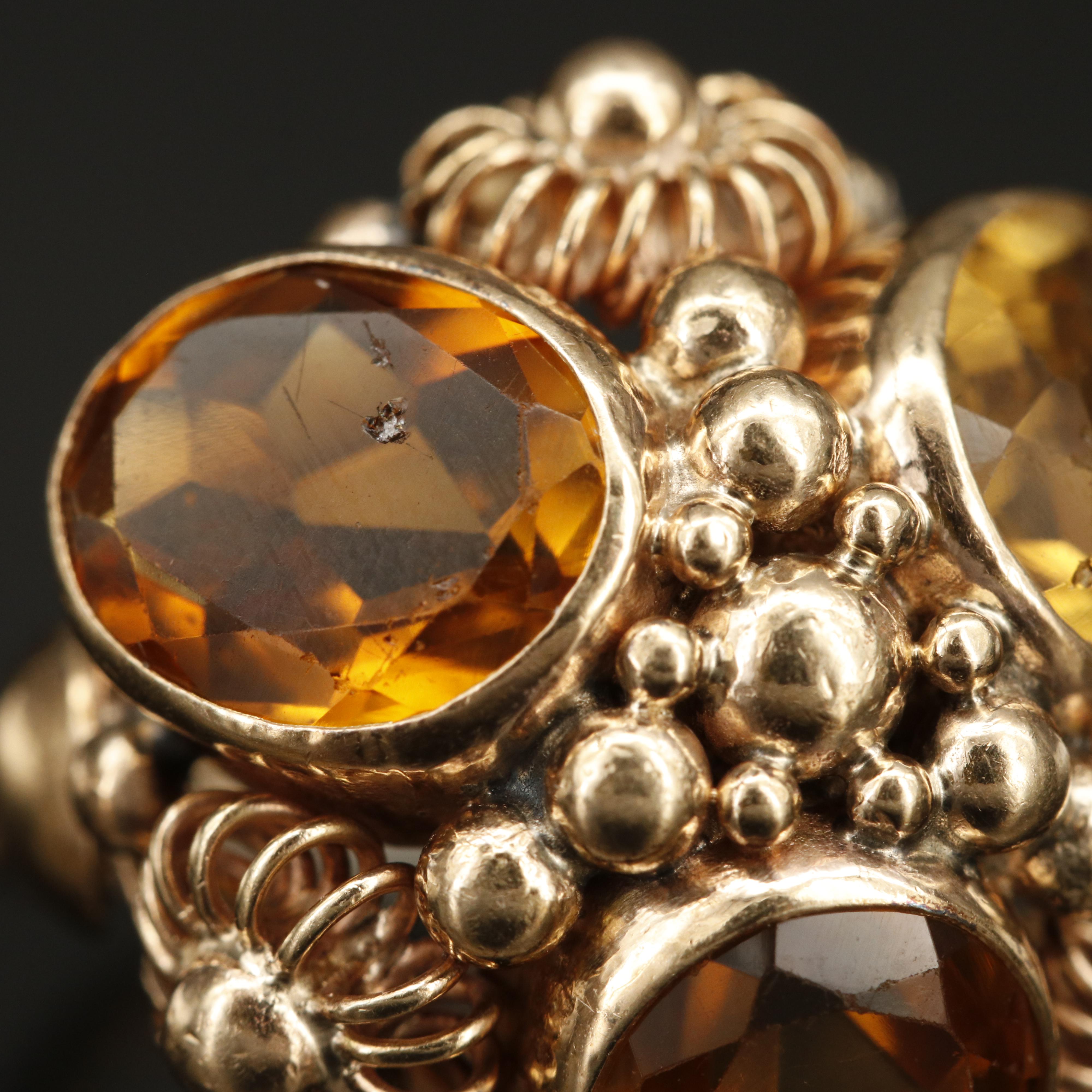 Vintage 14K Citrine Cannetille Ring