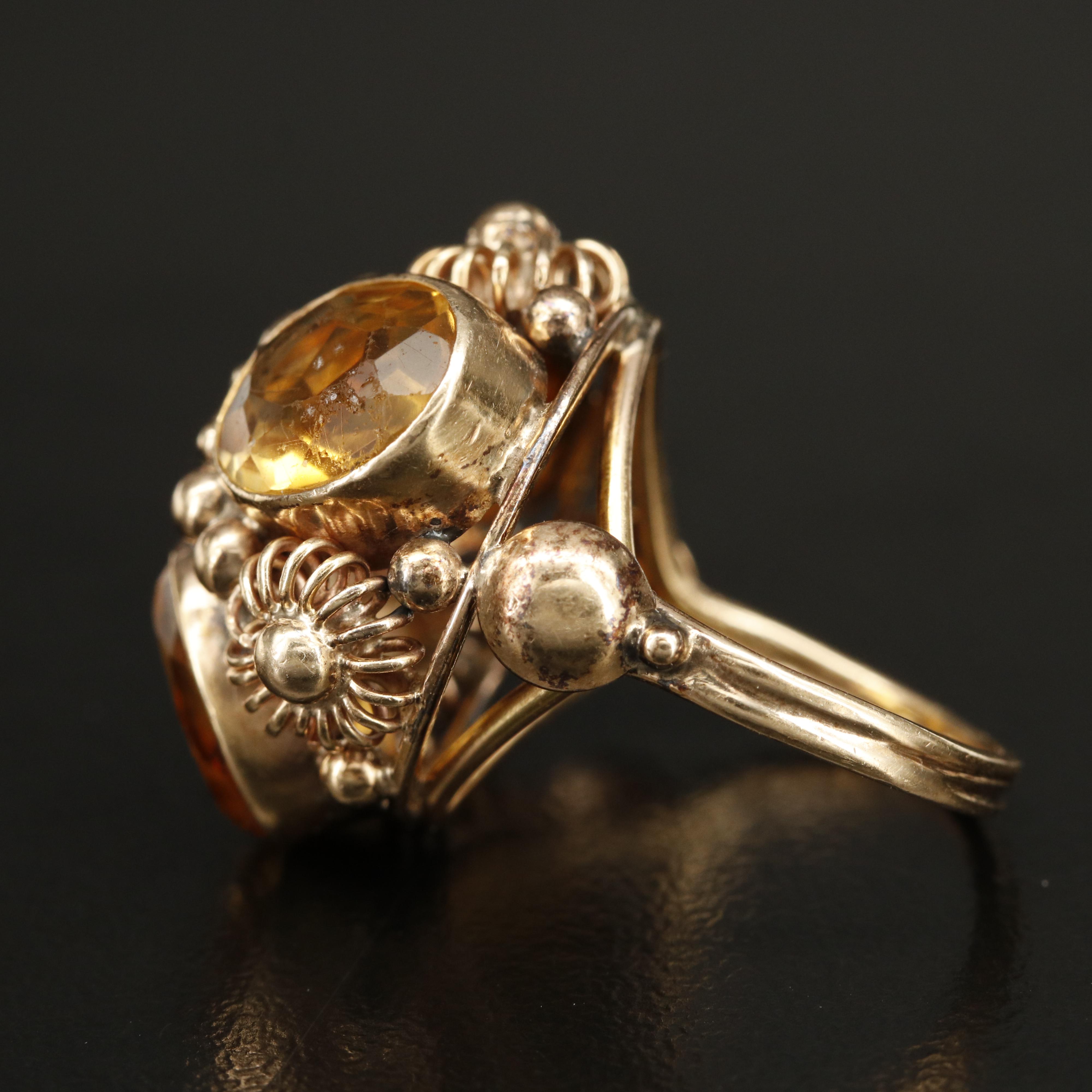 Vintage 14K Citrine Cannetille Ring