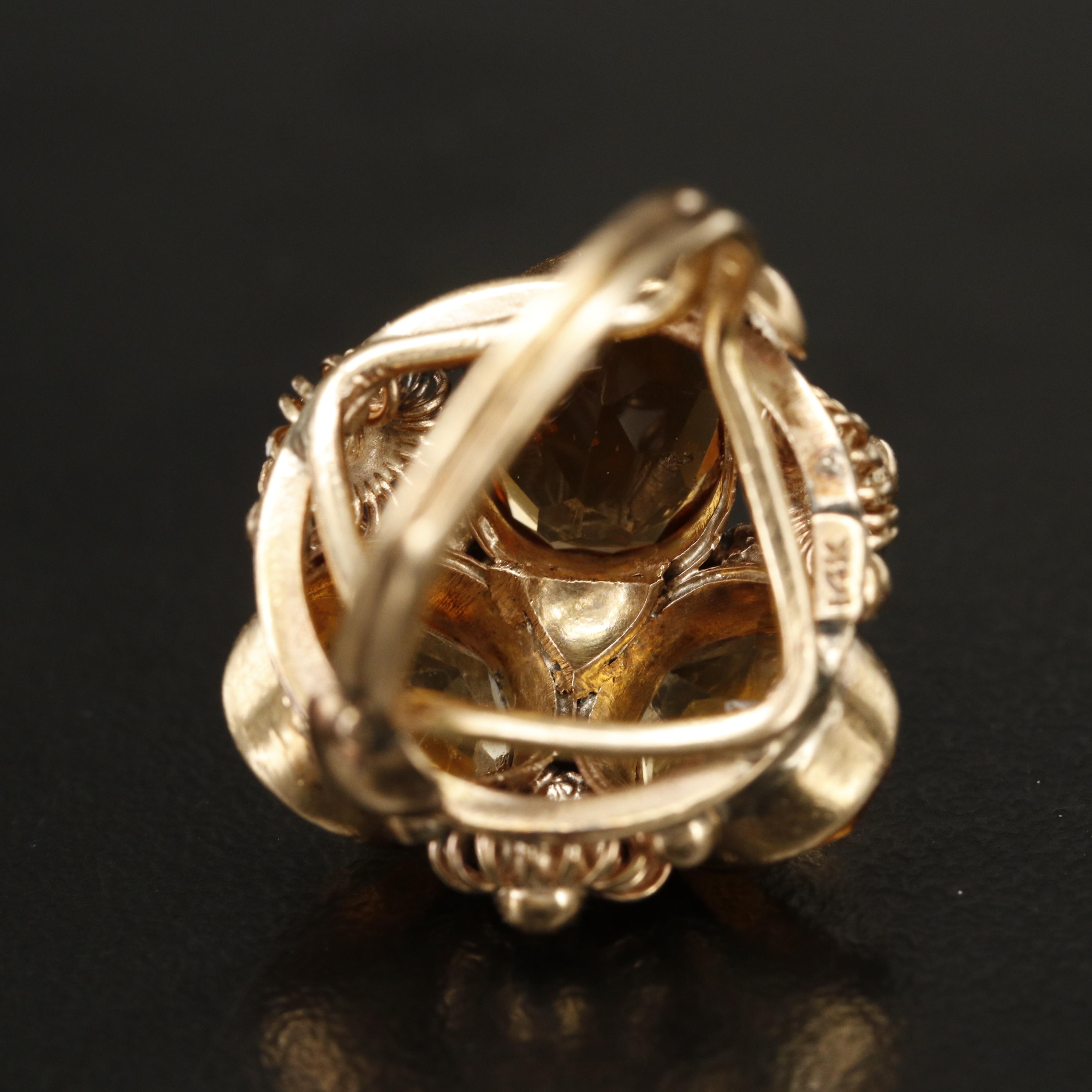 Vintage 14K Citrine Cannetille Ring