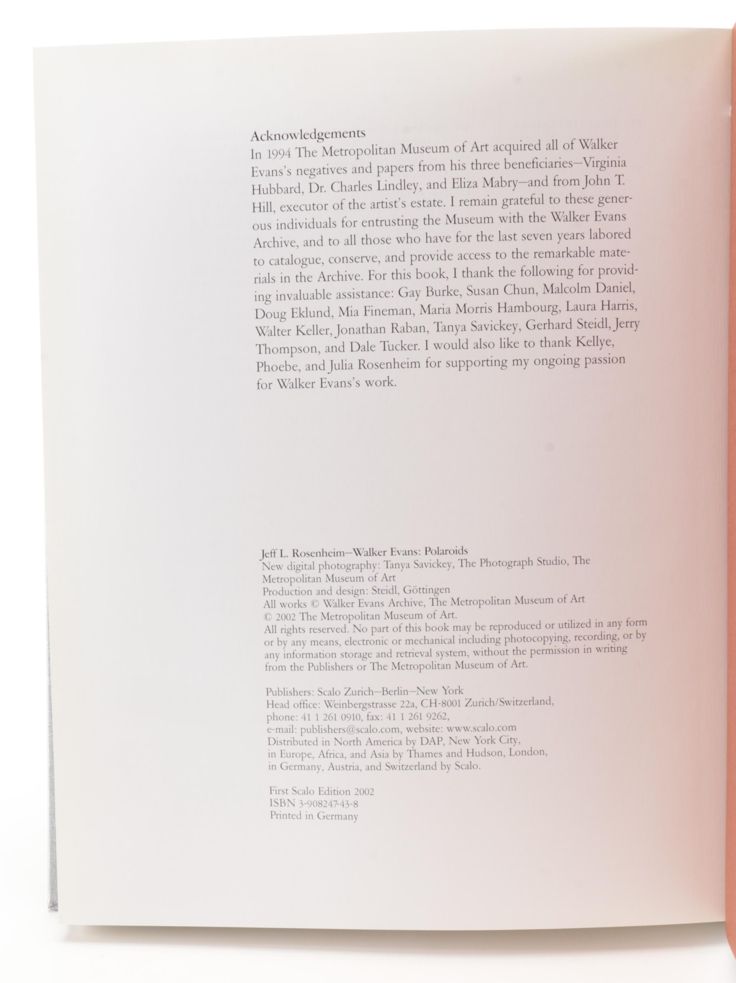 First Scalo Edition "Polaroids" by Walker Evans, 2002