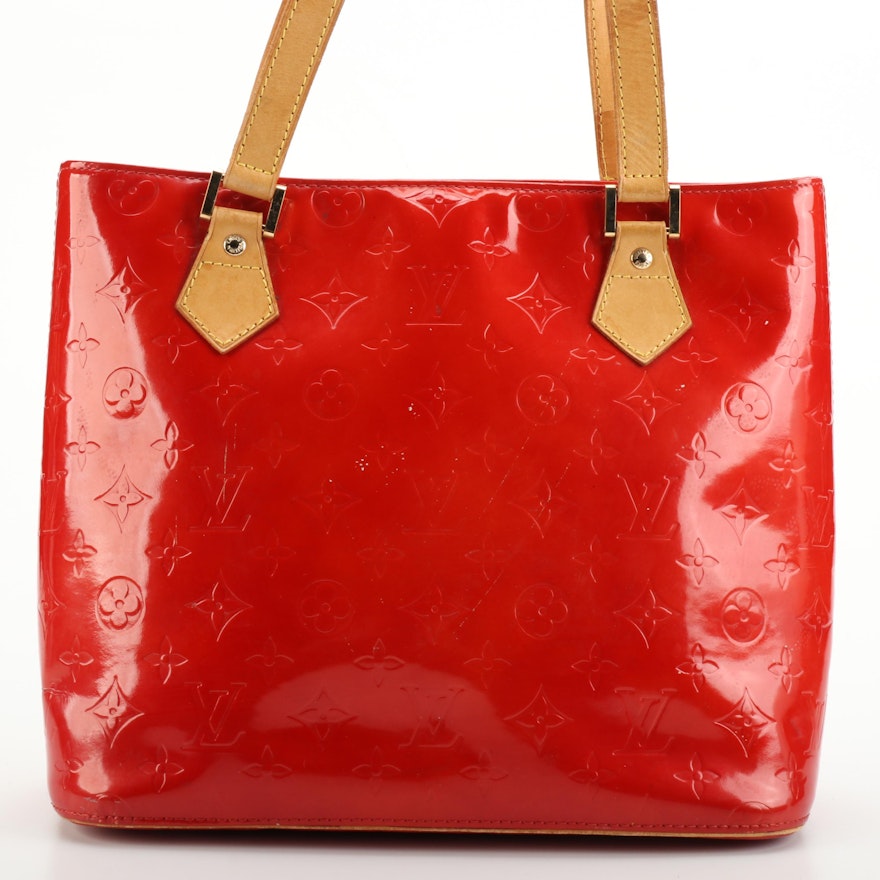 Louis Vuitton Houston Bag in Red Monogram Vernis and Vachetta Leather