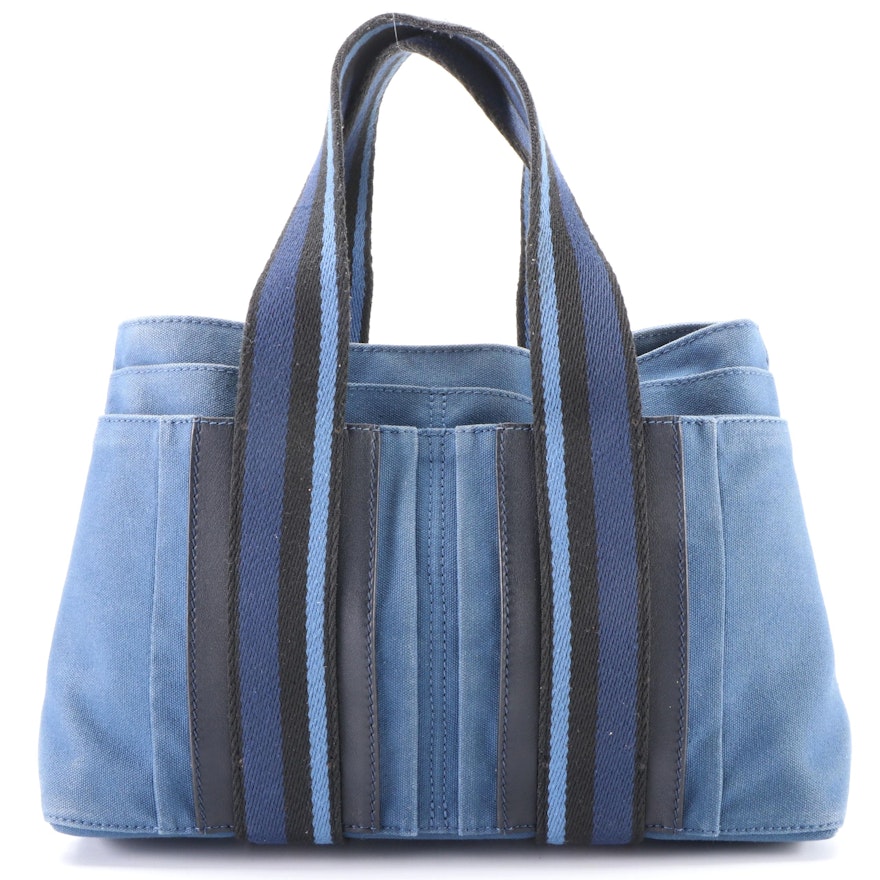 Hermès Troca Horizontal PM Tote in Blue Canvas and Leather