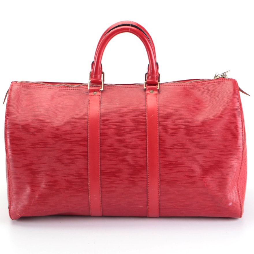 Louis Vuitton Keepall 45 in Red Epi Leather and Smooth Leather