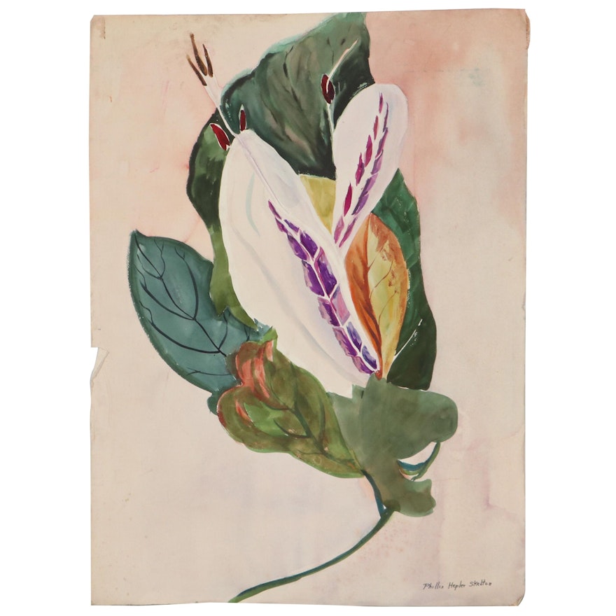 Phillis Hepler Skelton Watercolor Painting of Flowers, Mid to Late 20th Century