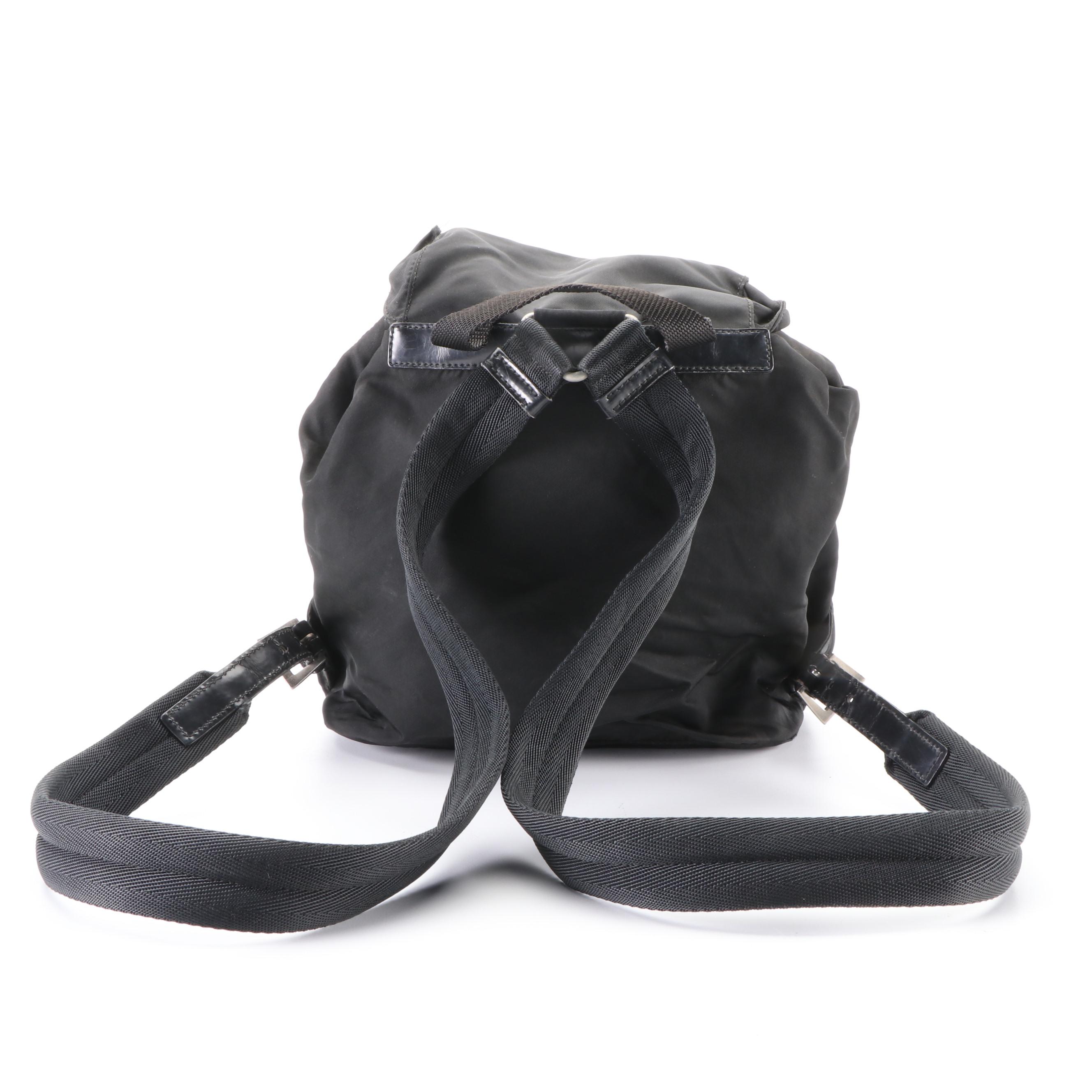 Prada Drawstring Backpack in Black Tessuto Nylon with Leather Trim
