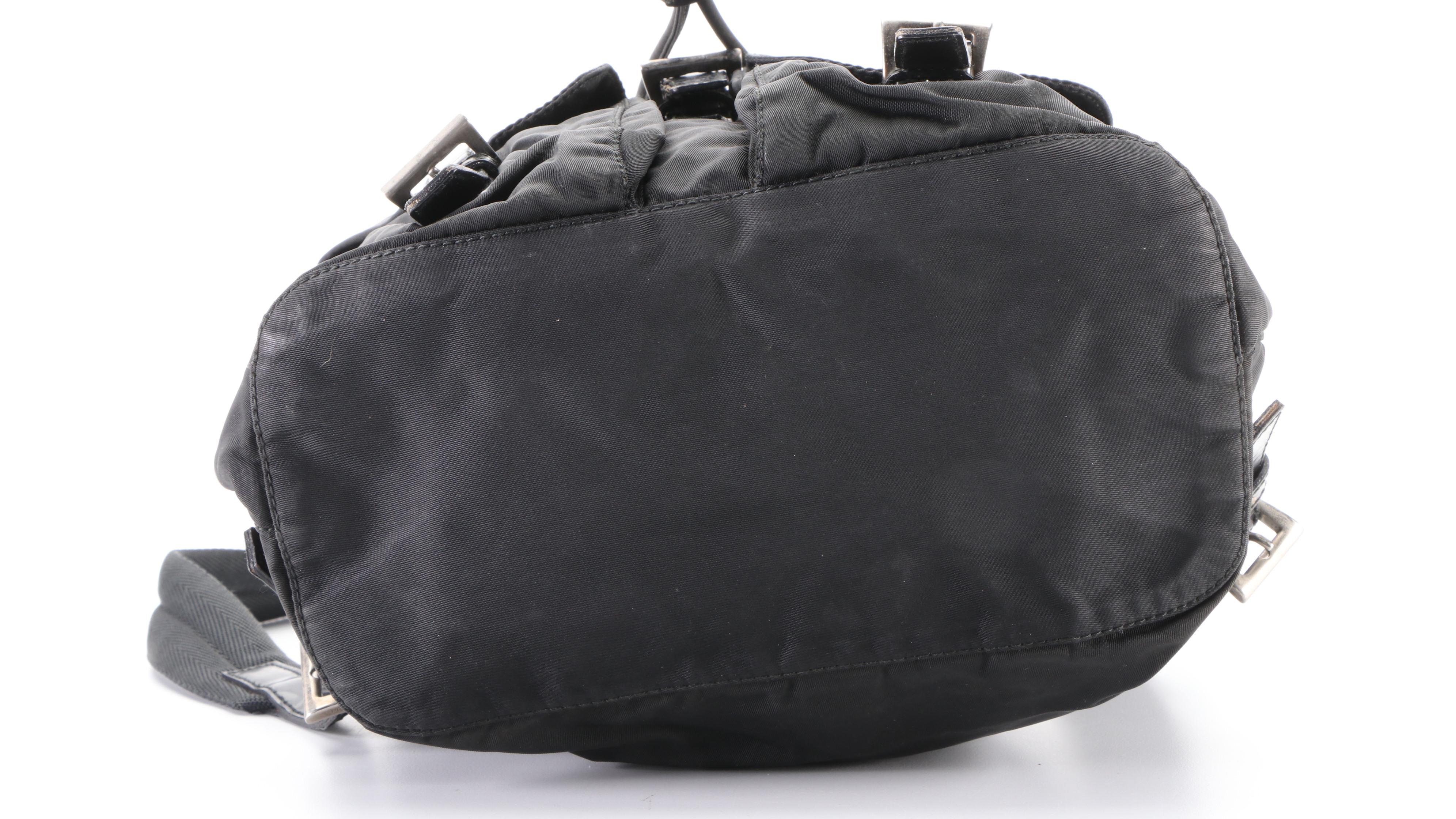 Prada Drawstring Backpack in Black Tessuto Nylon with Leather Trim