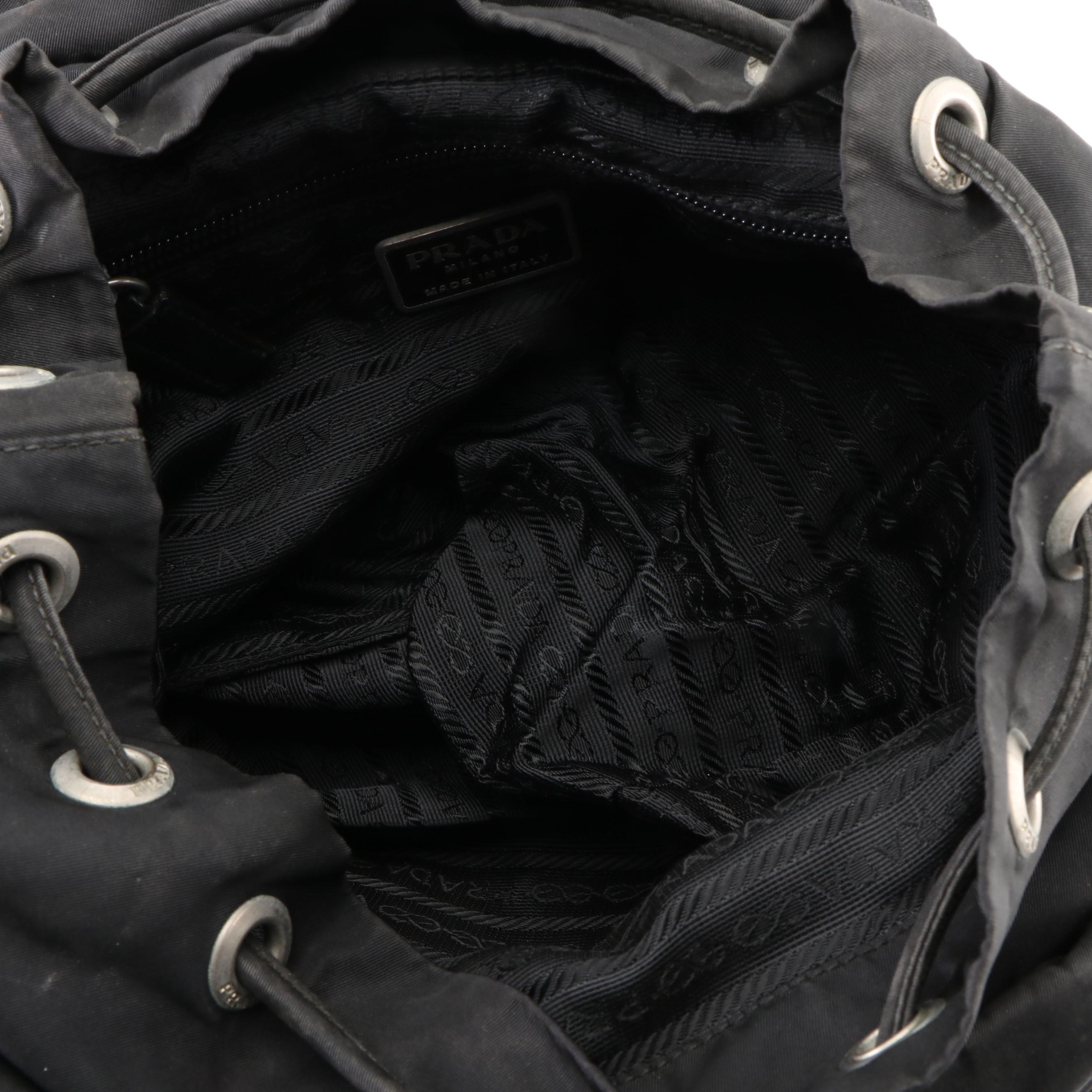 Prada Drawstring Backpack in Black Tessuto Nylon with Leather Trim