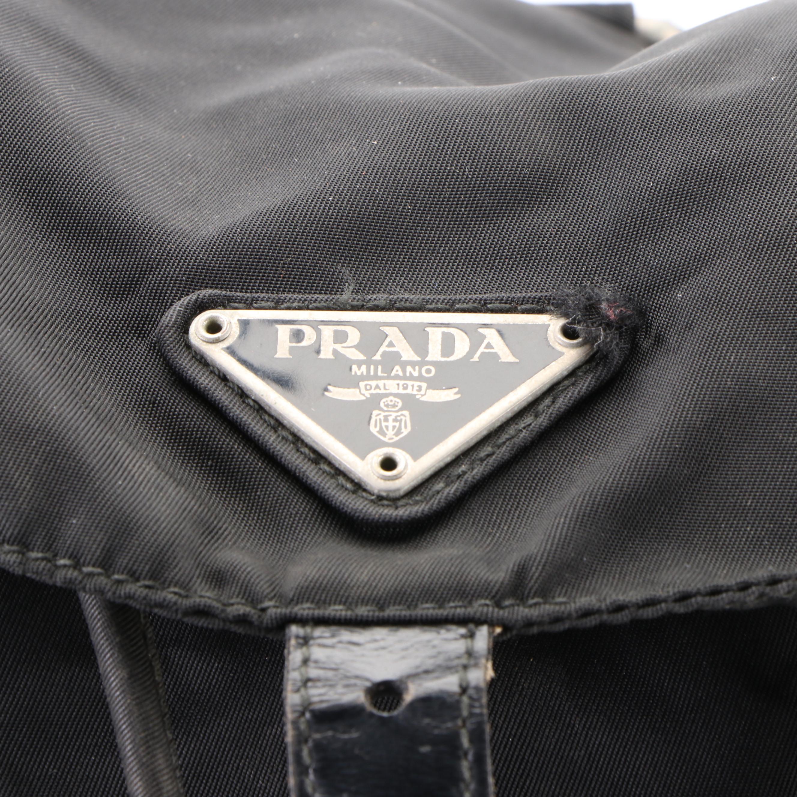 Prada Drawstring Backpack in Black Tessuto Nylon with Leather Trim