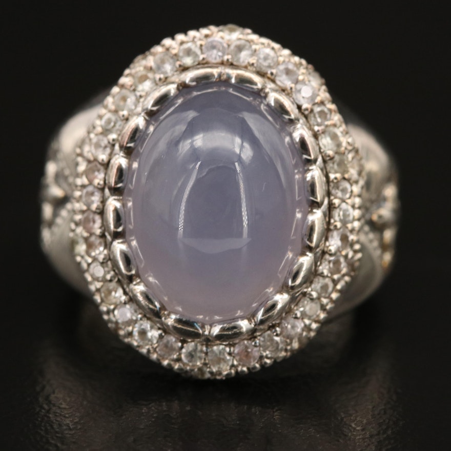 Scott Kay Sterling Chalcedony and Topaz Ring with Fleur-de-lis Detail