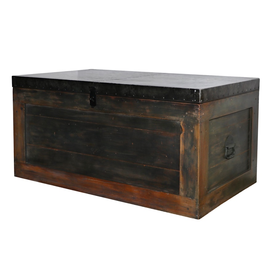 Wood and Metal Top Storage Trunk