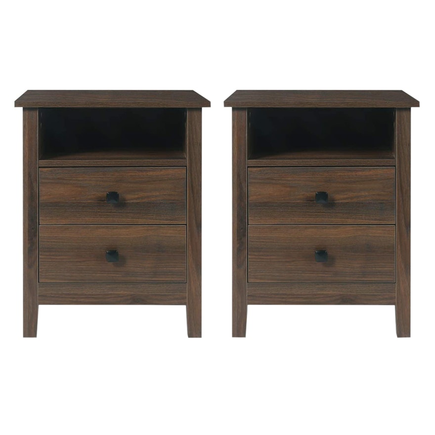 Pair of Dark Brown Woodgrain Finish Nightstands